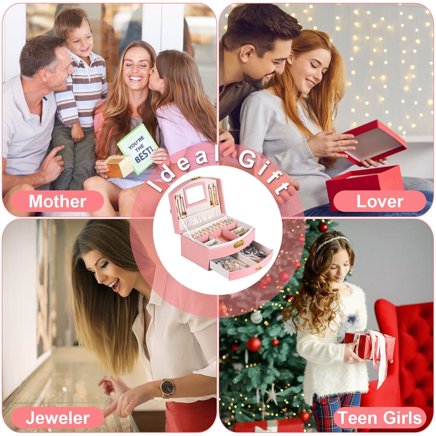 2-Layer Lockable Jewelry Box with Travel Handle & Mirror