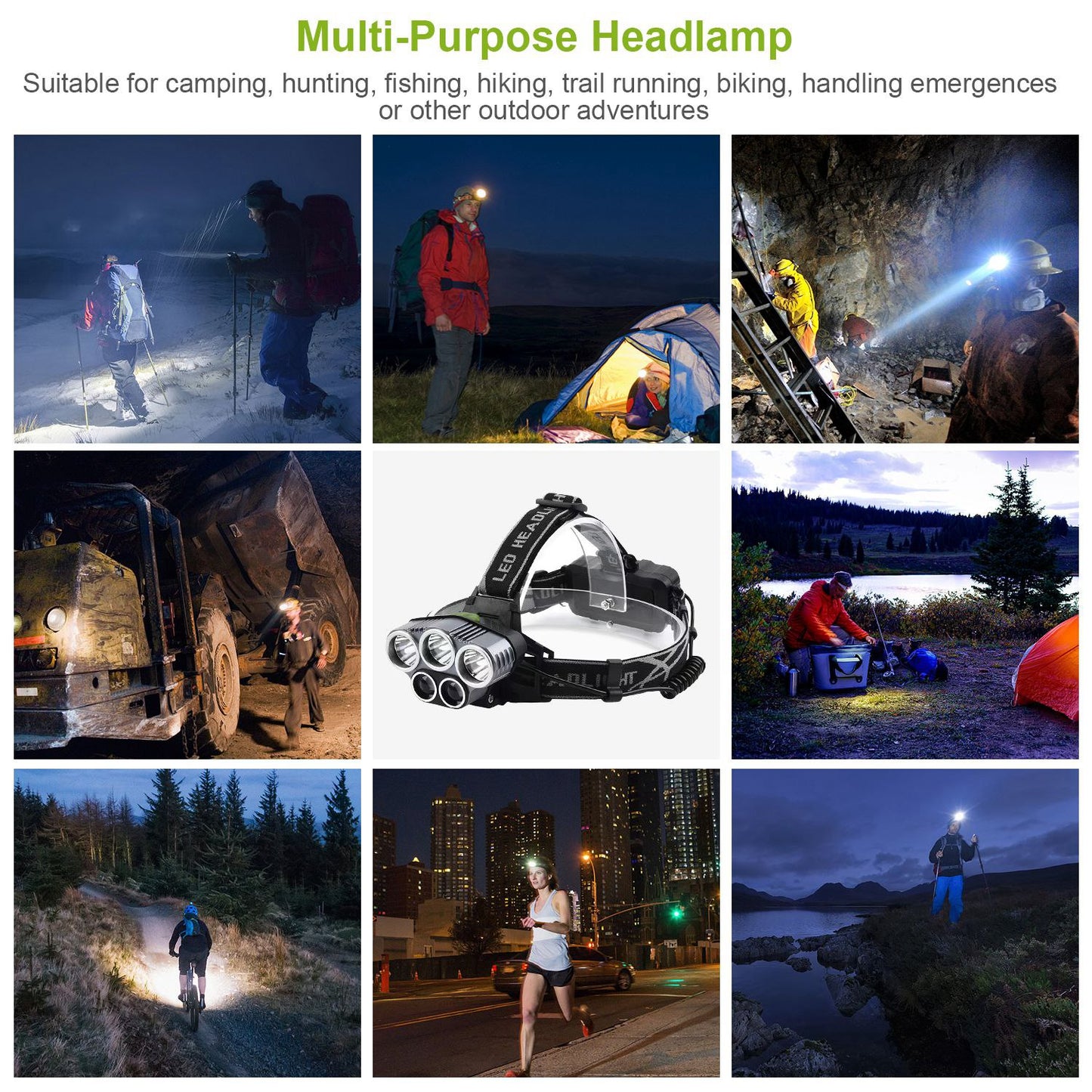 Rechargeable LED Headlamp 20000 Lumen 5 Modes Adjustable Beam