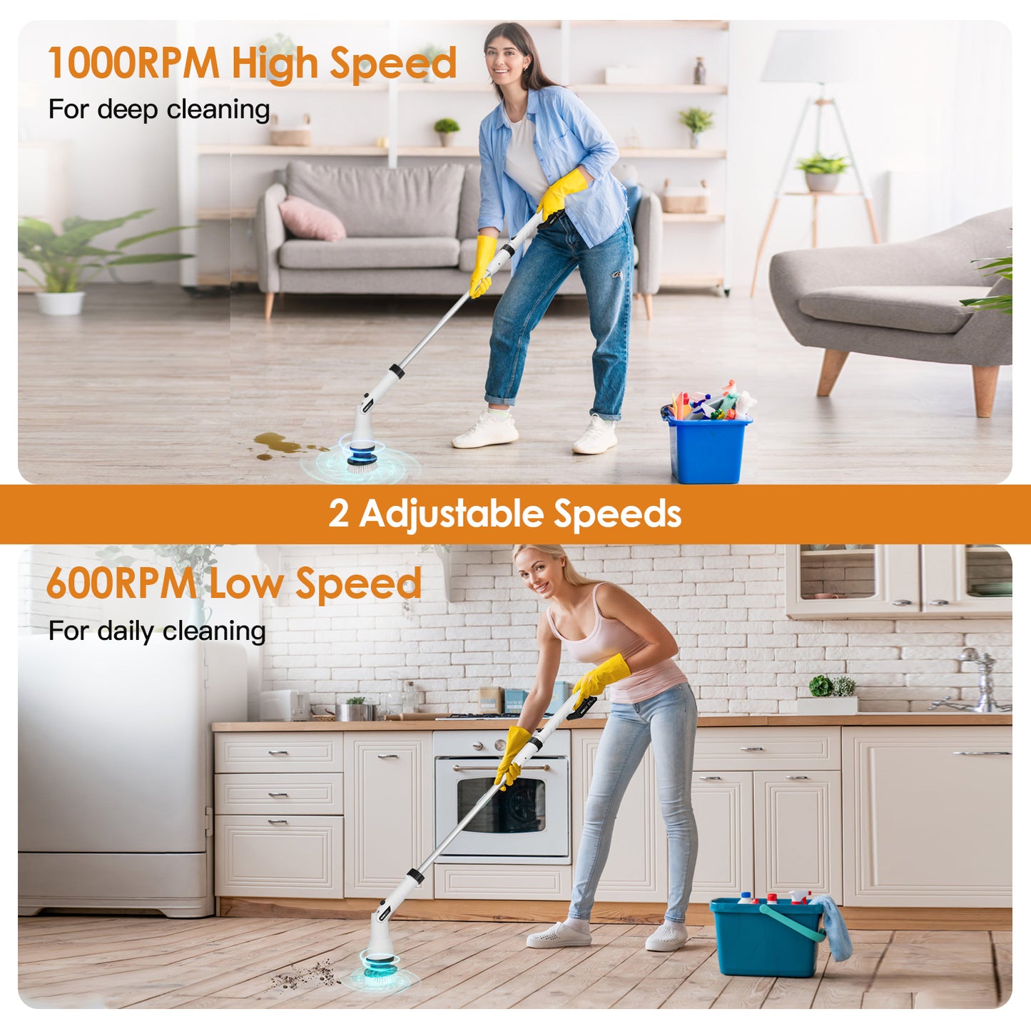 Electric Spin Scrubber with 4 Brush Heads & Extension Rod