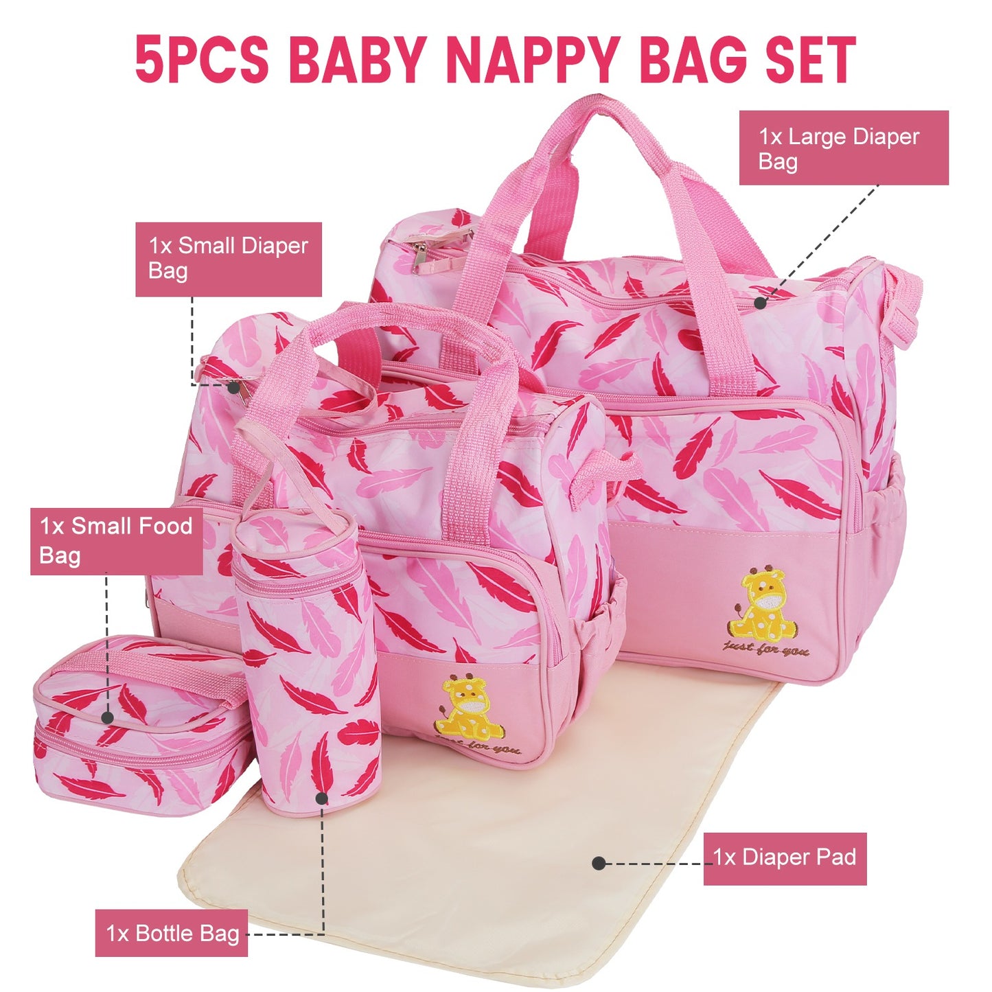 5-Piece Diaper Bag Set with Bottle Bag and Changing Pad