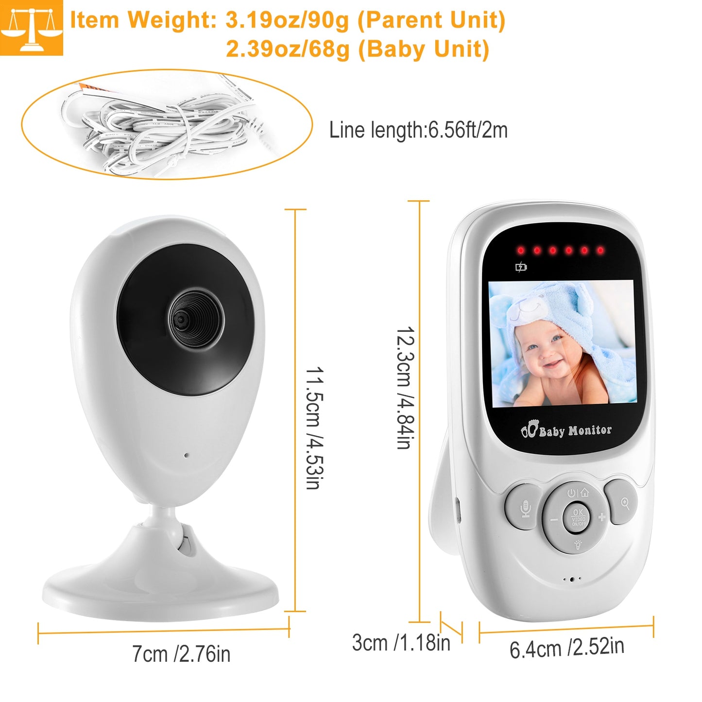 Video Baby Monitor with 2.4" LCD Screen and Night Vision