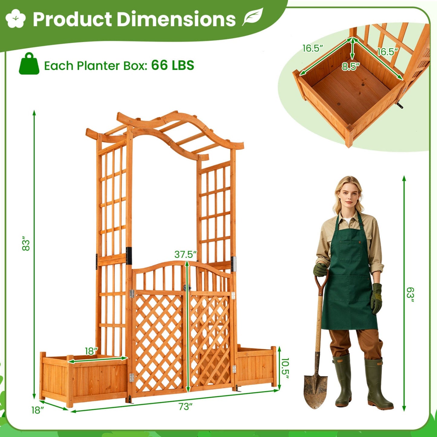 Garden Arbor with Gate and 2 Planter Boxes, 83" Yellow