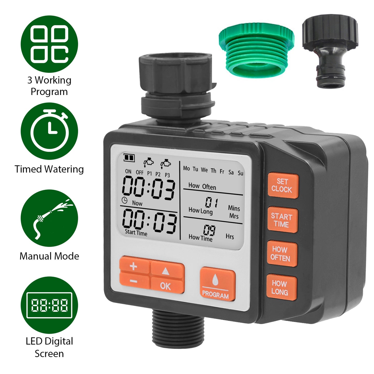 Sprinkler Timer with 3 Watering Programs and LED Display