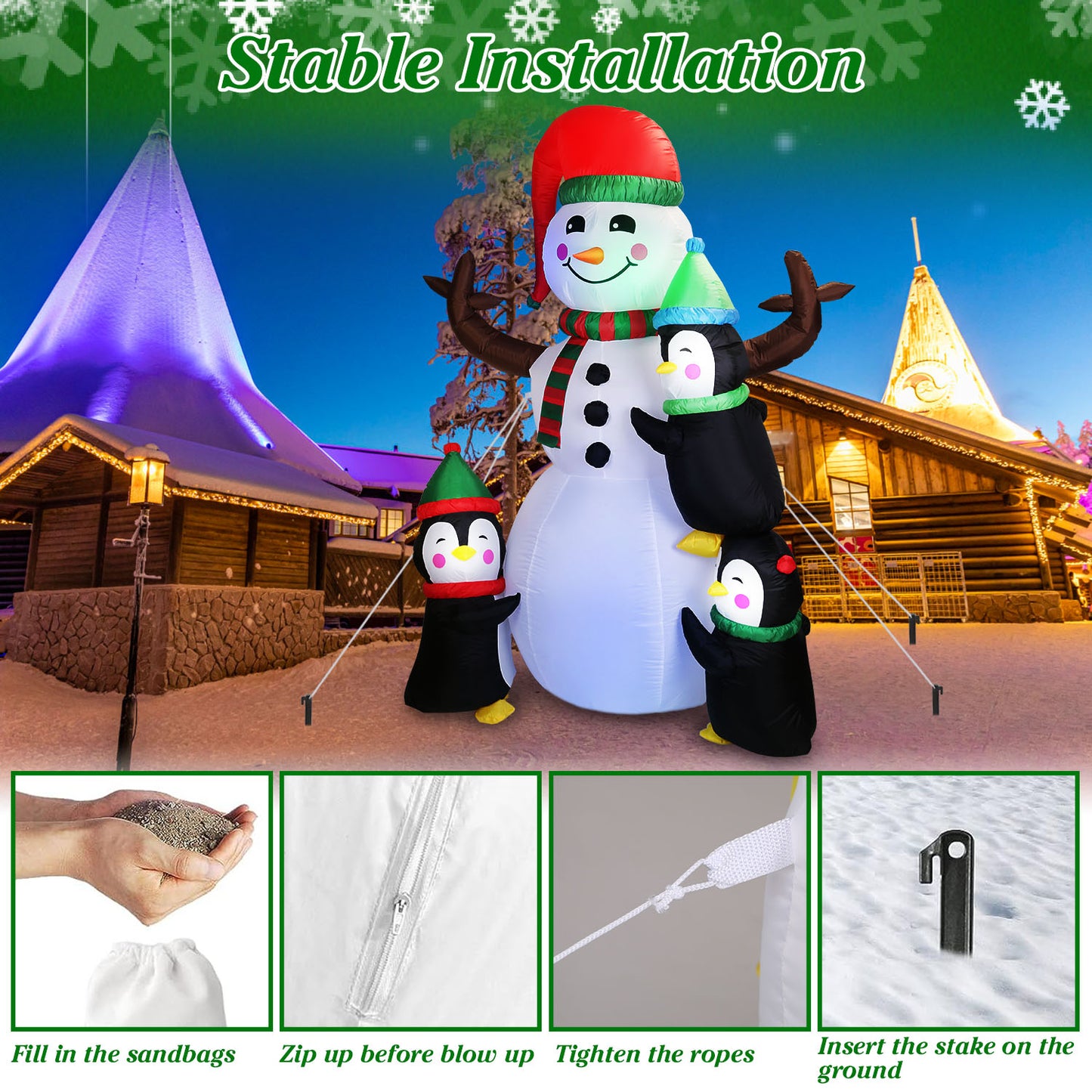 Christmas Inflatable Snowman with Penguins 5.9FT LED Outdoor
