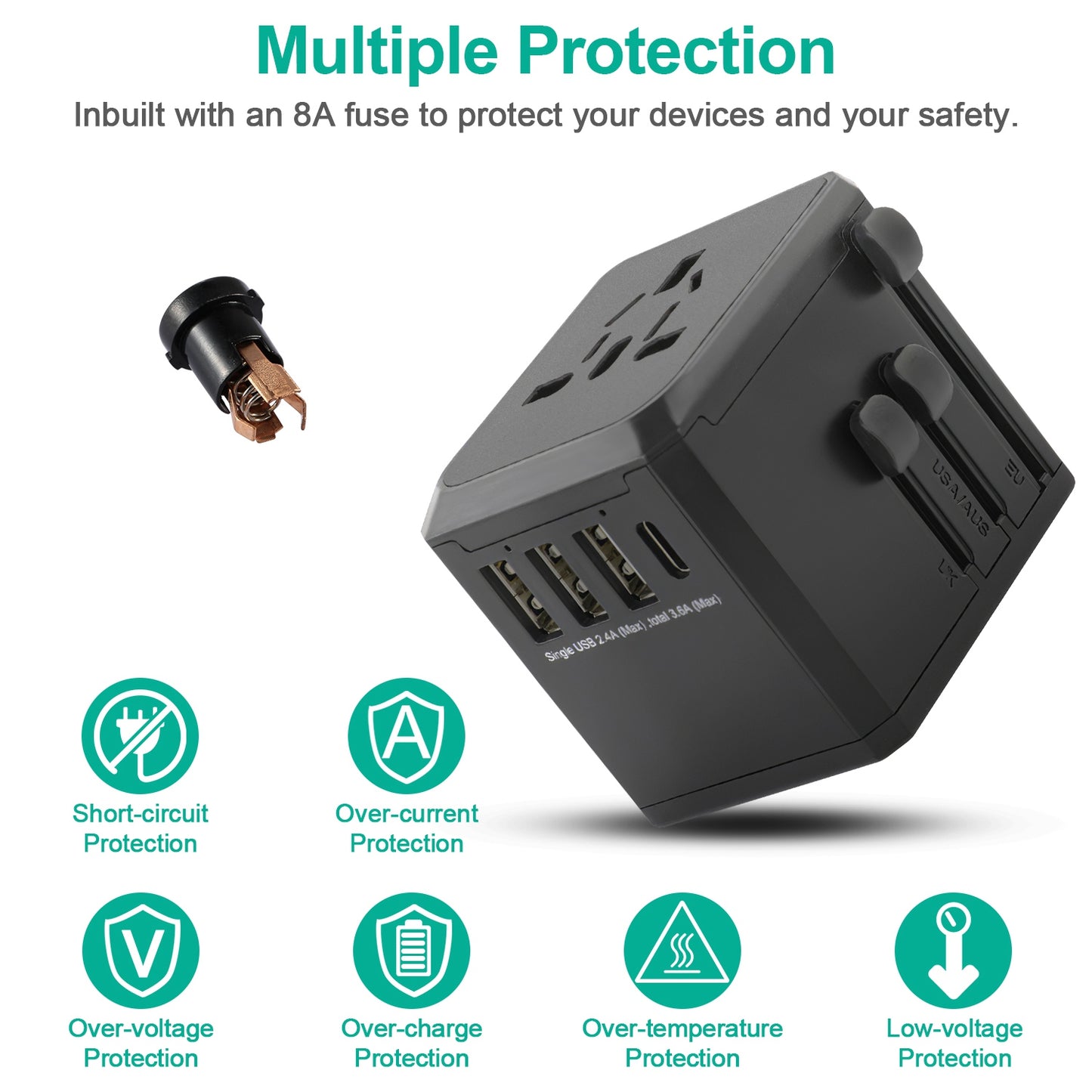 Universal Travel Adapter with 4 USB Ports for 150+ Countries