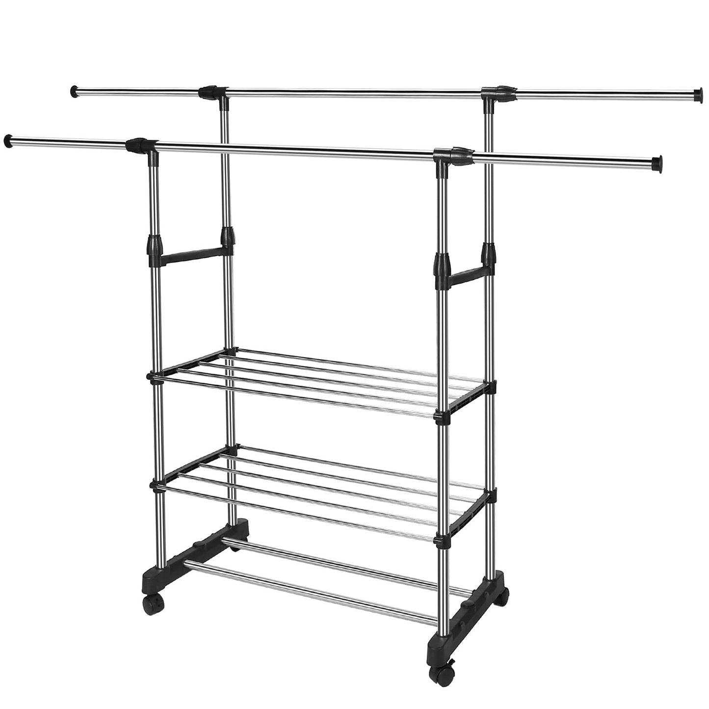 Extendable Garment Rack with Wheels - Adjustable Clothing Rail