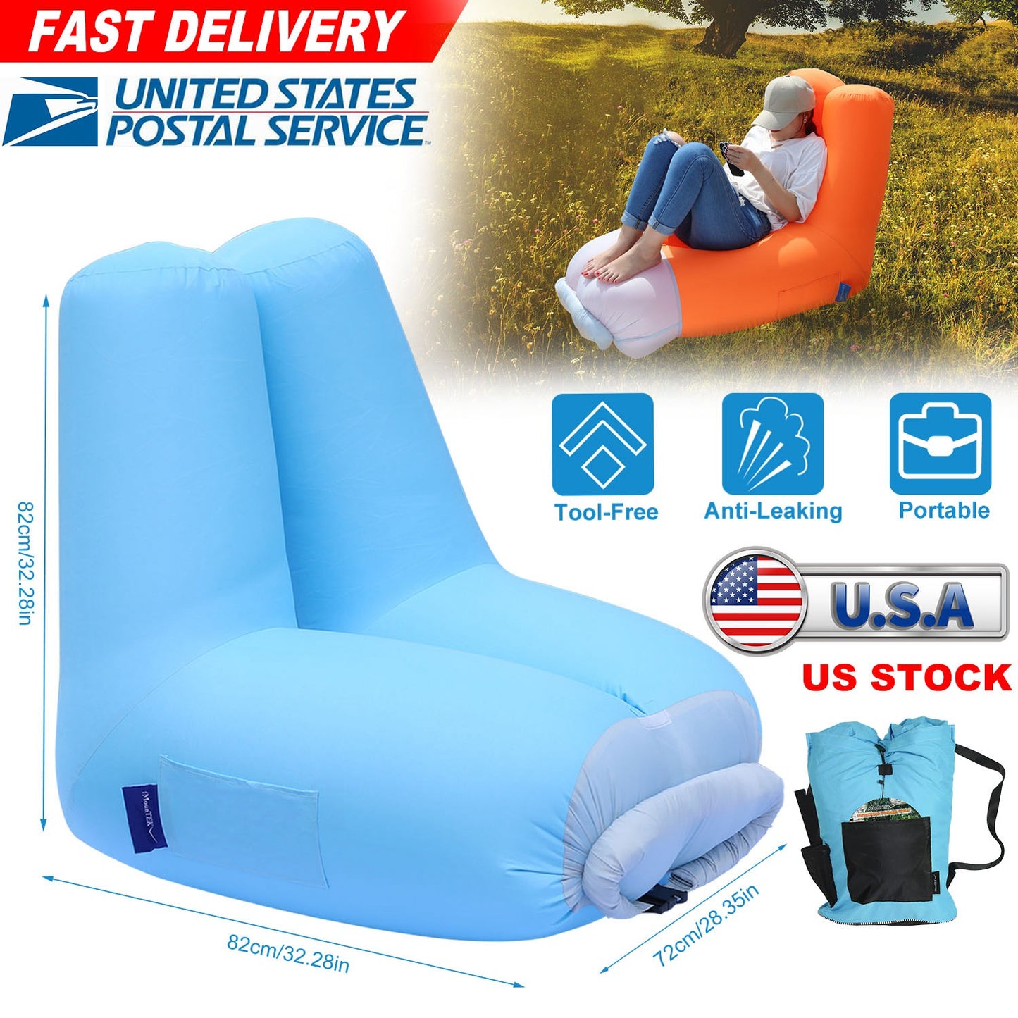 Inflatable Lounger Air Sofa with Portable Carry Bag