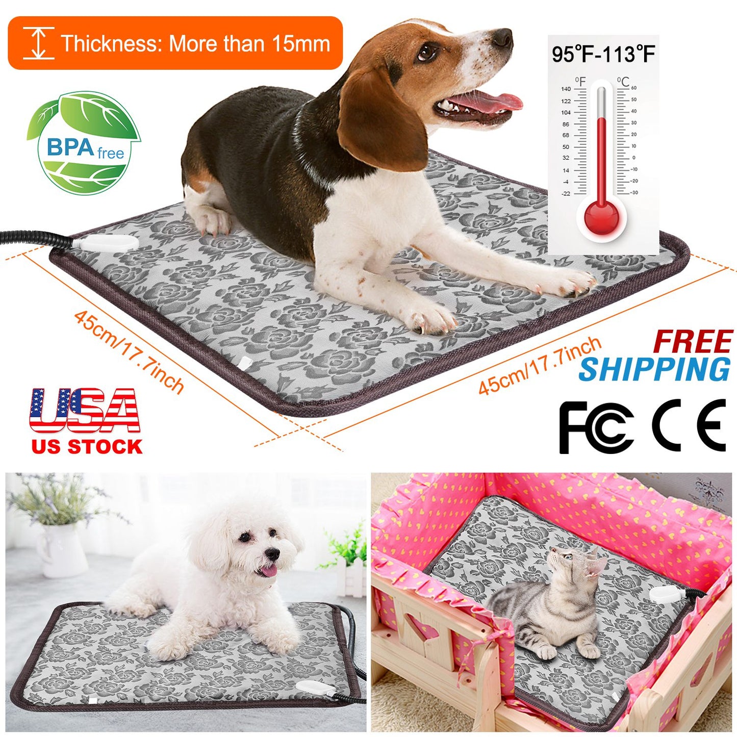 Pet Heating Pad with Adjustable Temperature & Chew Resistant Cord