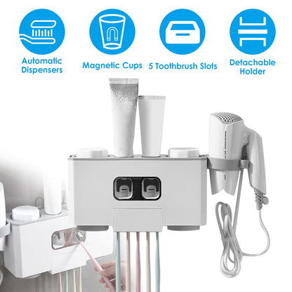 Wall Mount Toothbrush Holder with Automatic Toothpaste Dispenser