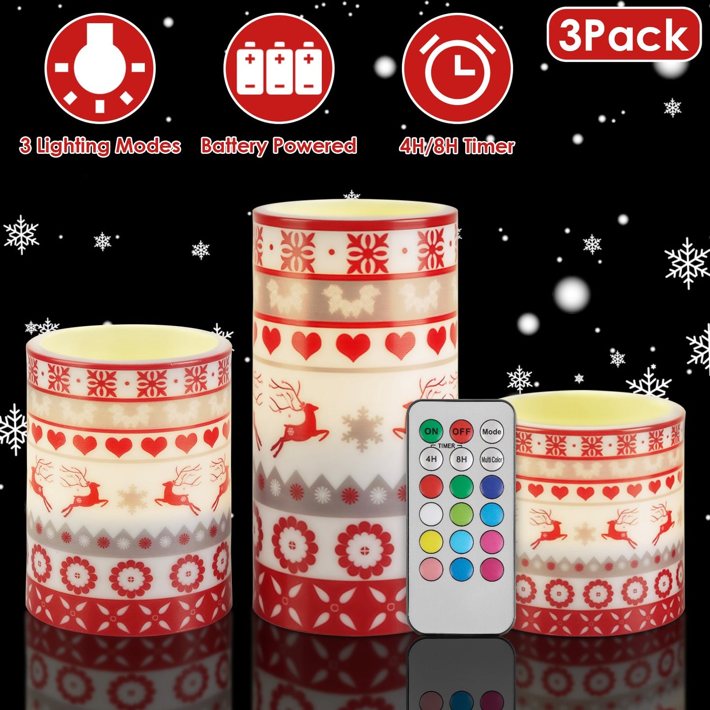 Flameless LED Candles 3-Pack with Remote & Timer - Christmas Deer