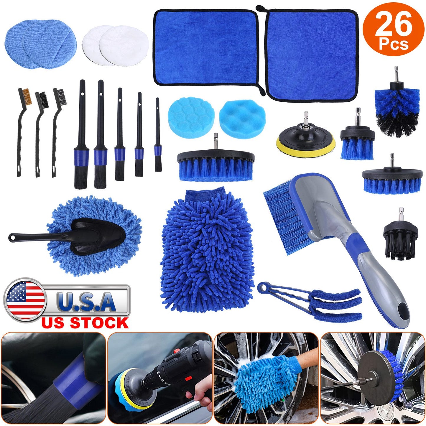 Car Detailing Brush Kit - 26 Piece Complete Cleaning Set