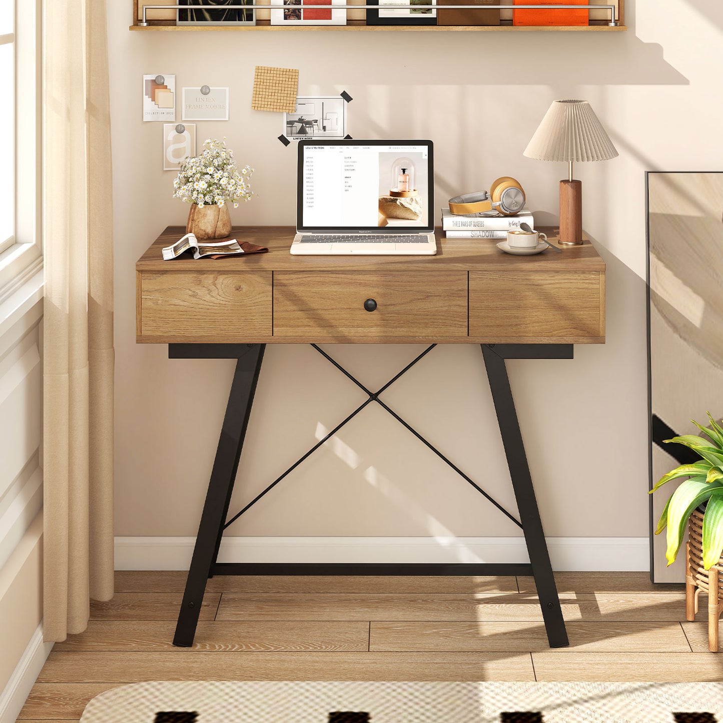 Vanity Desk with Flip Top Mirror and Power Outlets