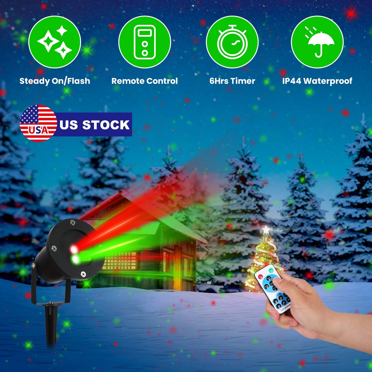 Outdoor Laser Projector Light with Red & Green Firefly Effects