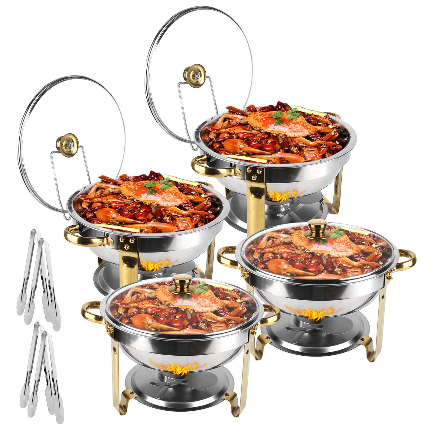 Chafing Dish Buffet Set 4-Pack 4.76QT Round Stainless Steel