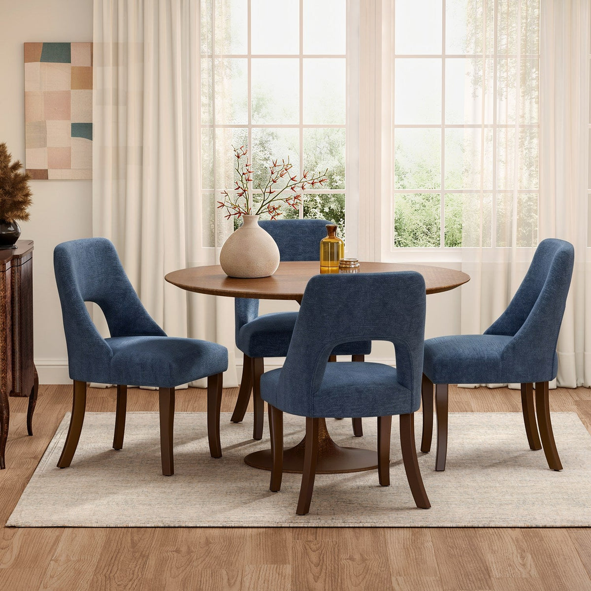 Upholstered Dining Chairs Set of 2 with Curved Rubberwood Legs