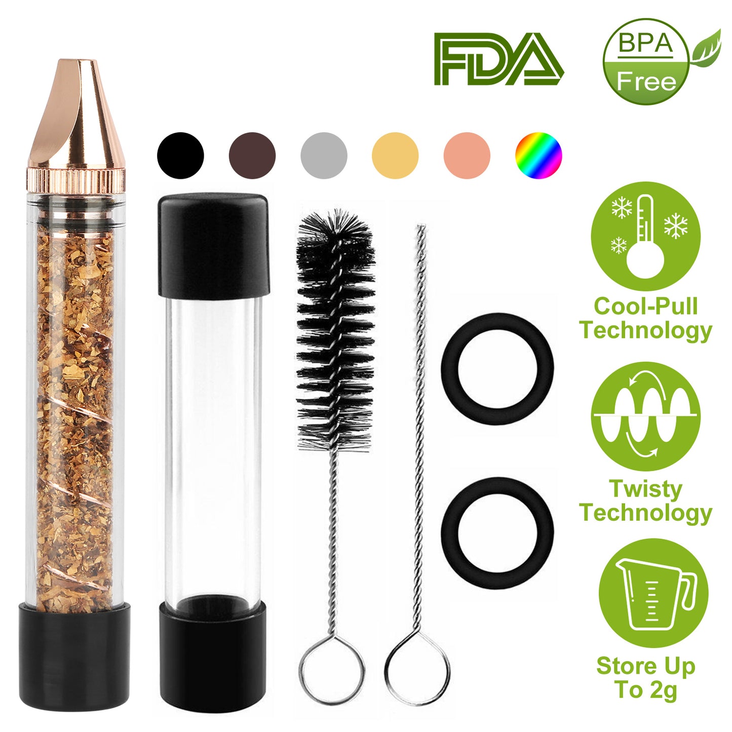 Twisty Glass Blunt Pipe with Grinder and Cleaning Kit