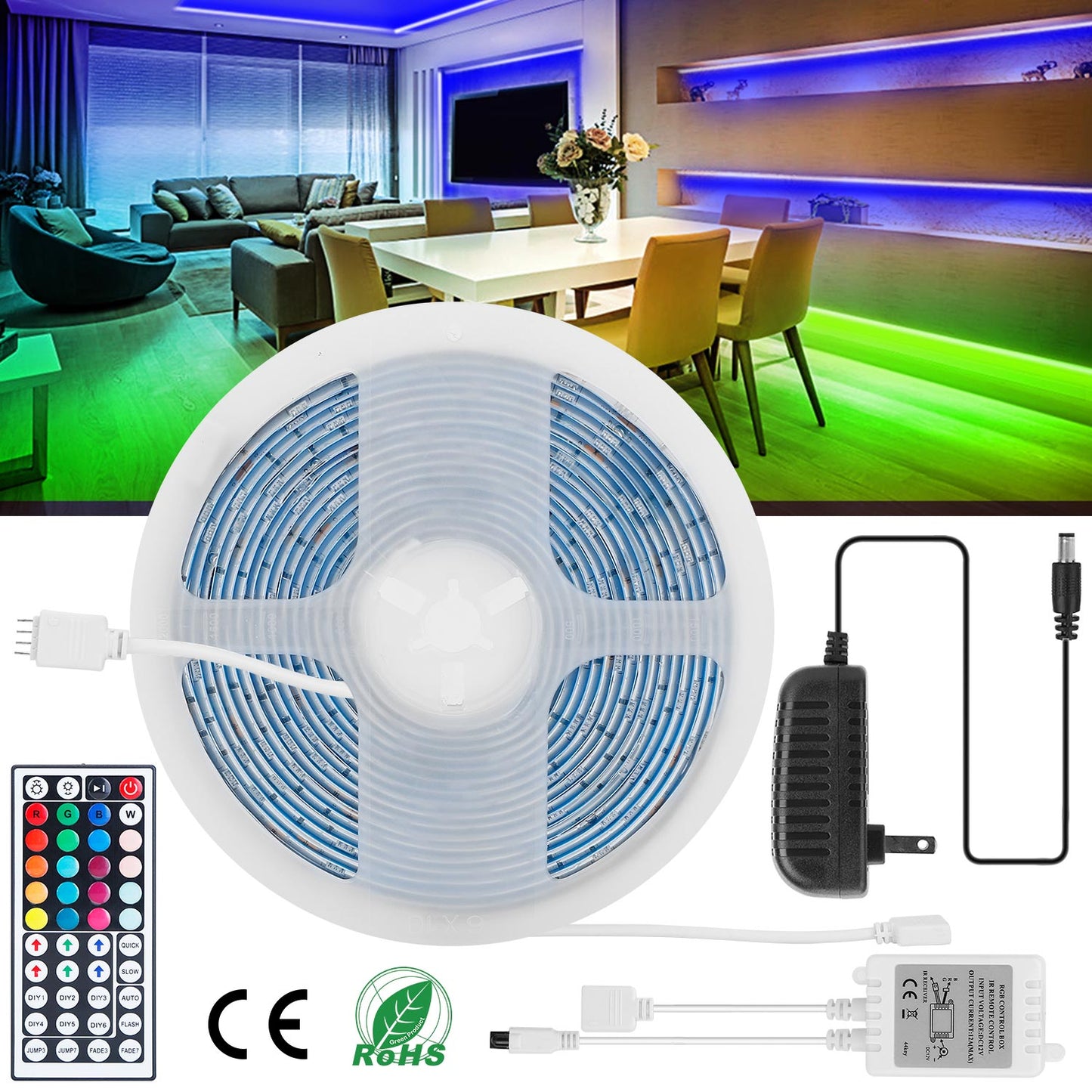 RGB LED Strip Lights 16.4FT with Remote Control
