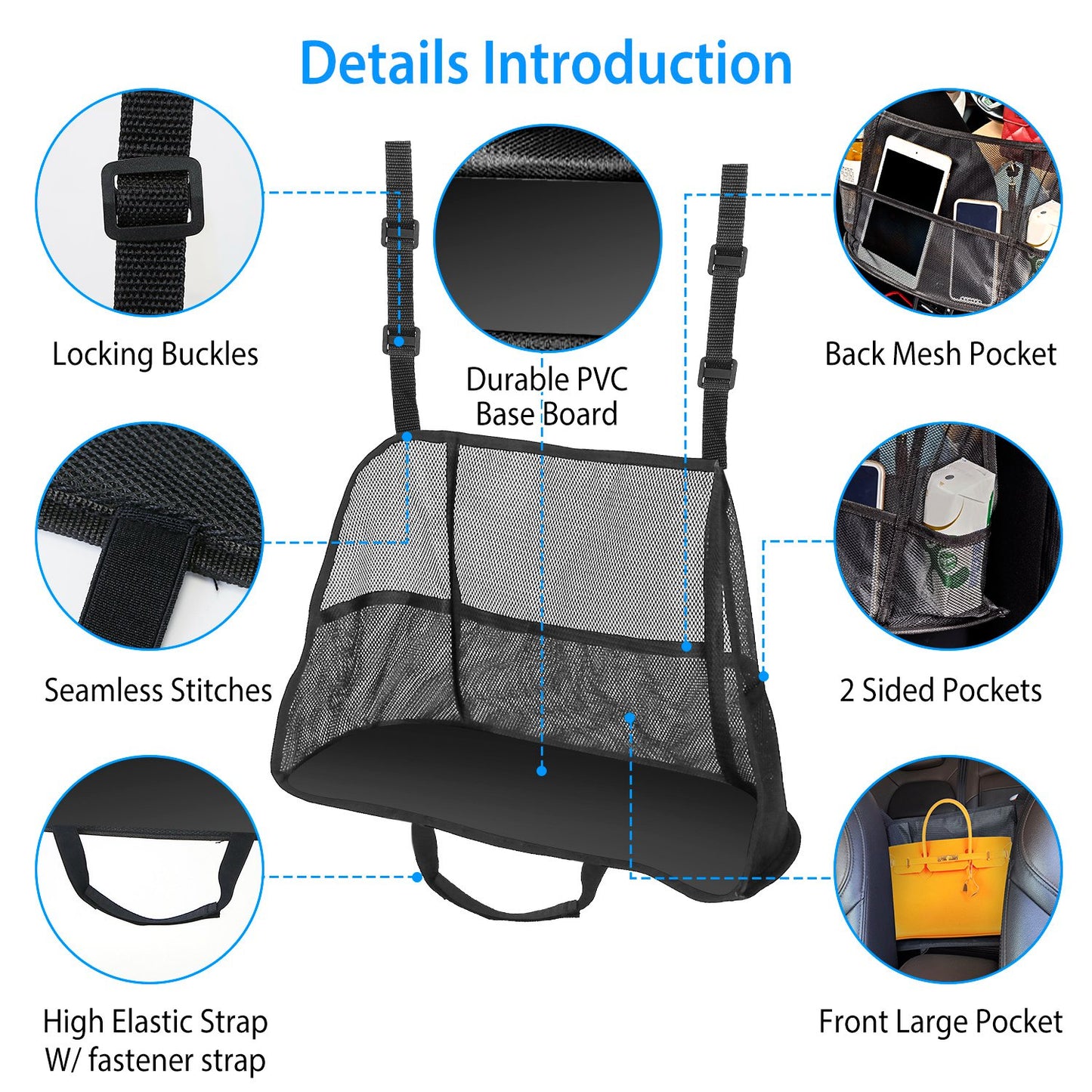 Car Seat Net Organizer with Pet Barrier and Storage Pockets