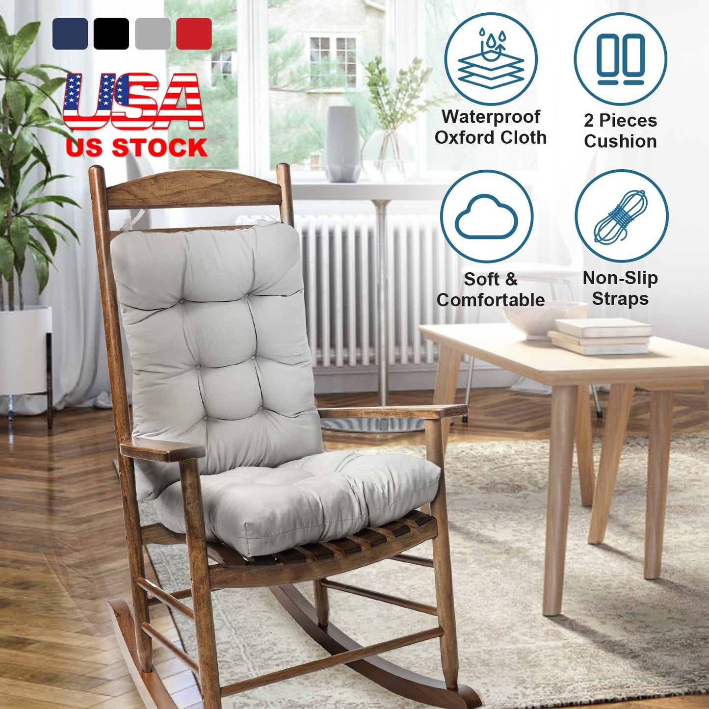Rocking Chair Cushion Set - Waterproof with Non-Slip Ties