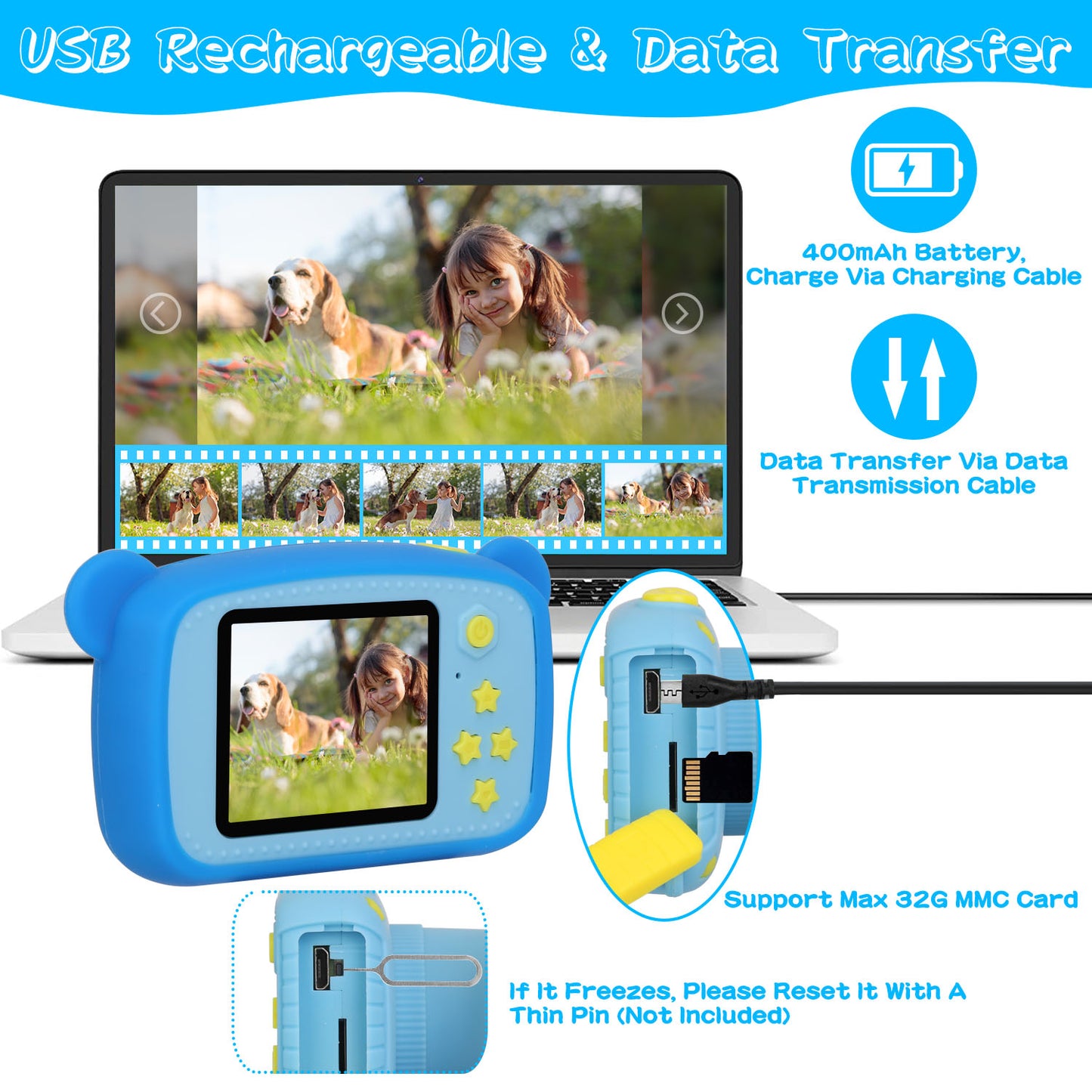 Kids Digital Camera with 2.0" Screen and 32GB Card