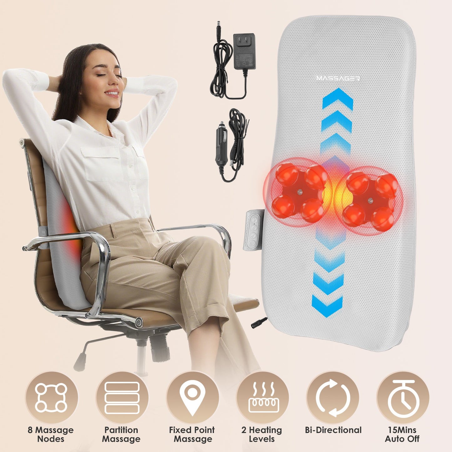 Shiatsu Back Massager with Heat and Kneading Nodes