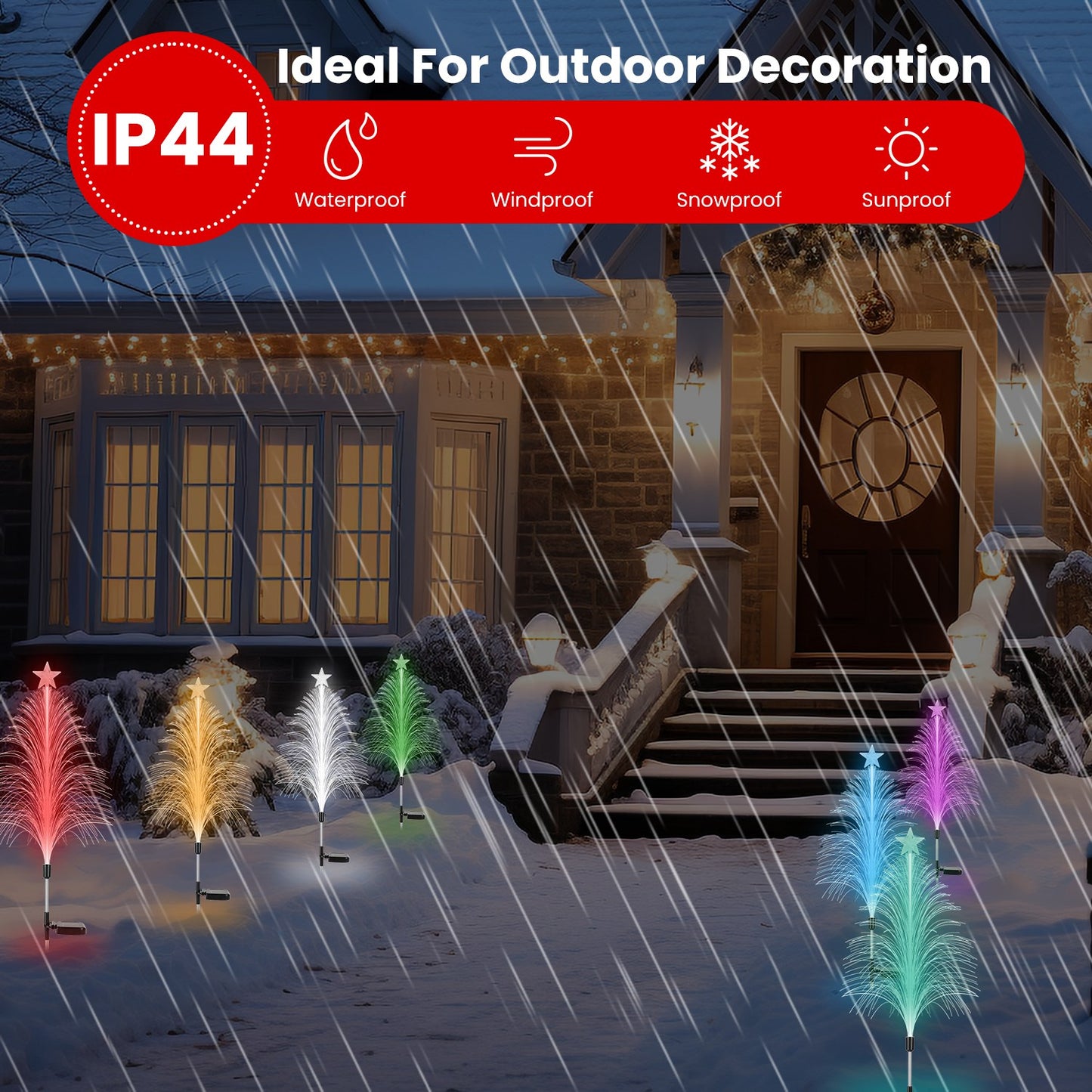 Solar Christmas Tree Stake Lights - 7 Color Changing (4-Pack)