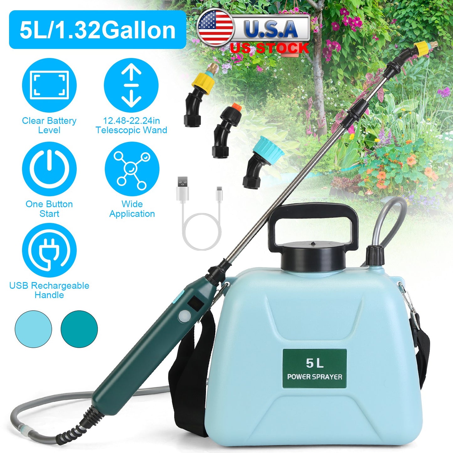 Electric Garden Sprayer 5L Battery Powered with Telescopic Wand