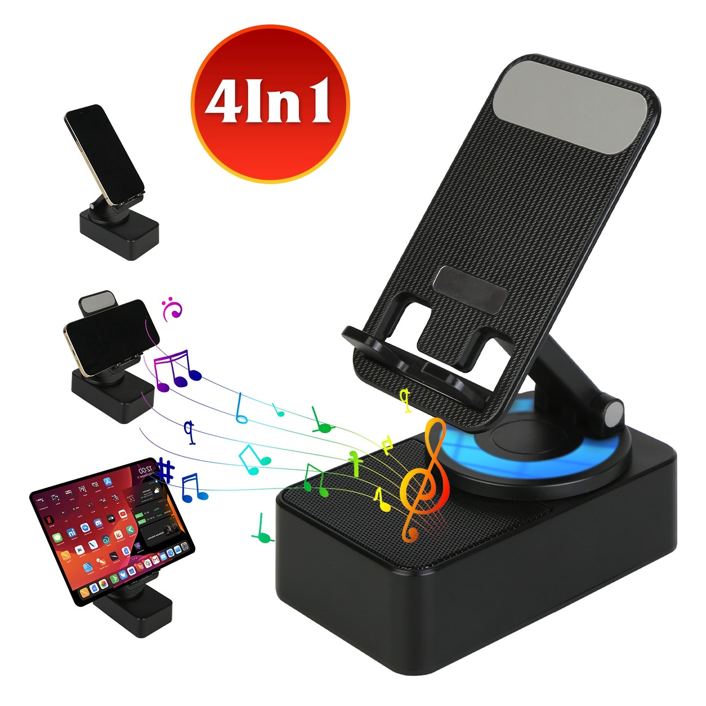 4-in-1 Wireless Speaker Phone Stand with 5000mAh Power Bank