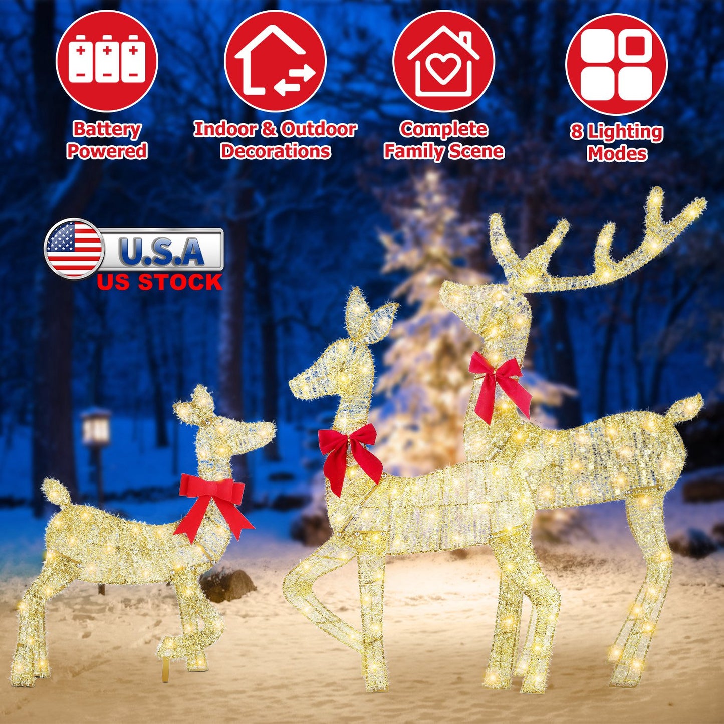Lighted Christmas Deer Family Set - 3 Piece Indoor Outdoor Display