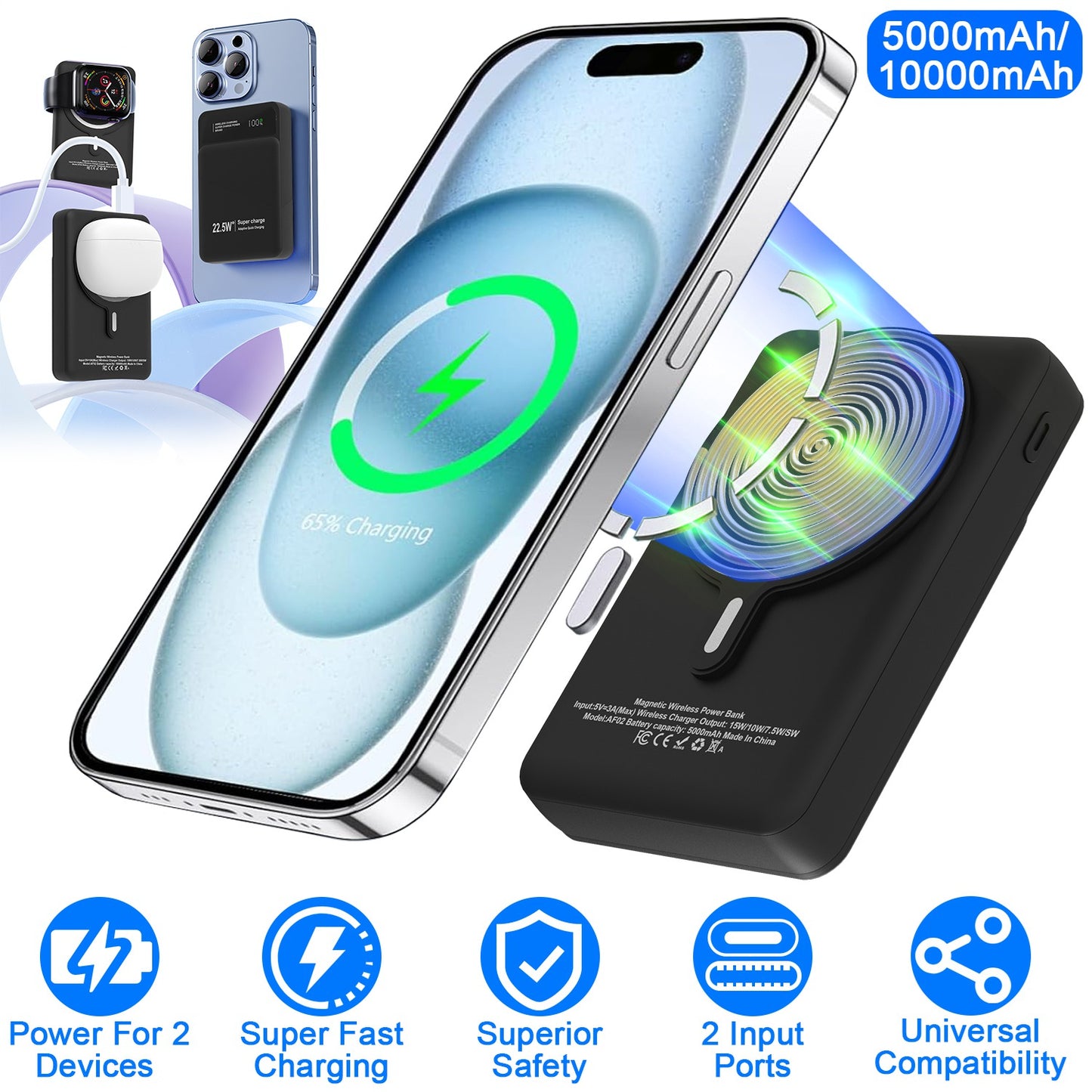 MagSafe 3-in-1 Wireless Power Bank with 22.5W Fast Charging