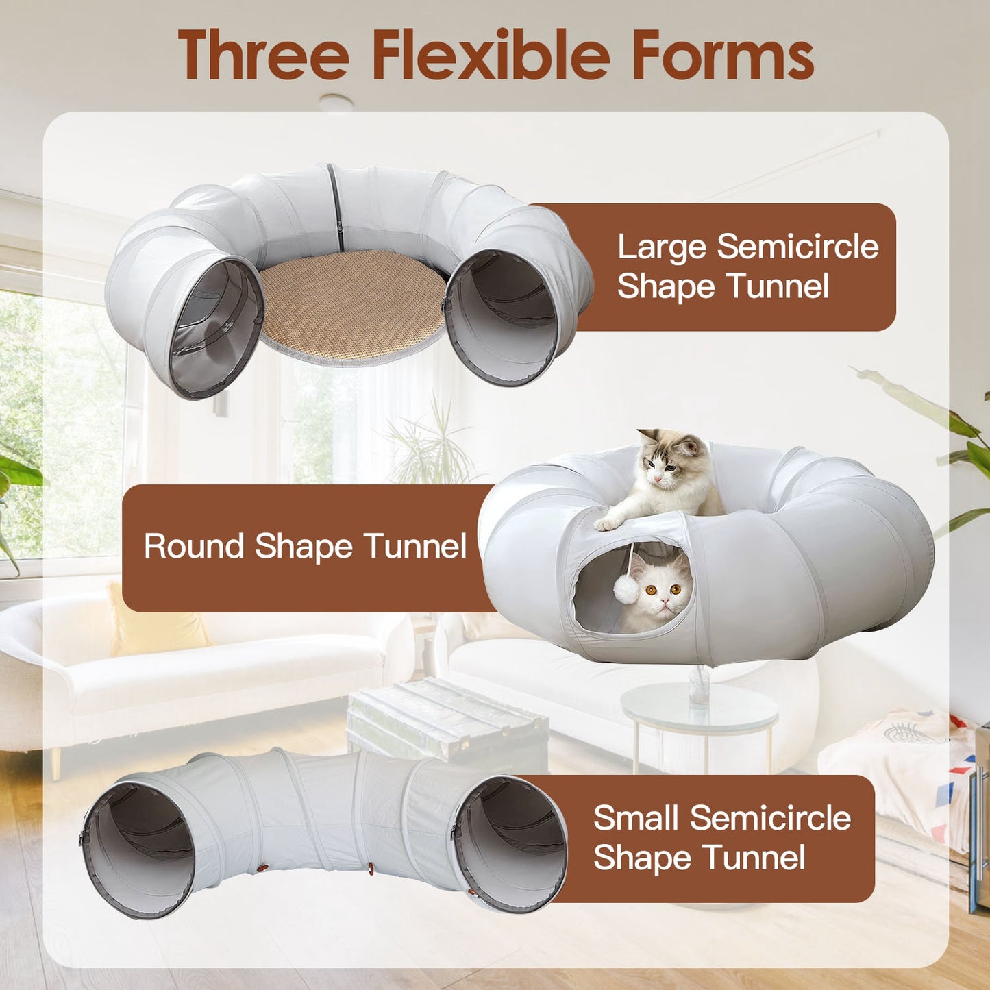 Cat Tunnel Bed with Interactive Balls & Cooling Mat