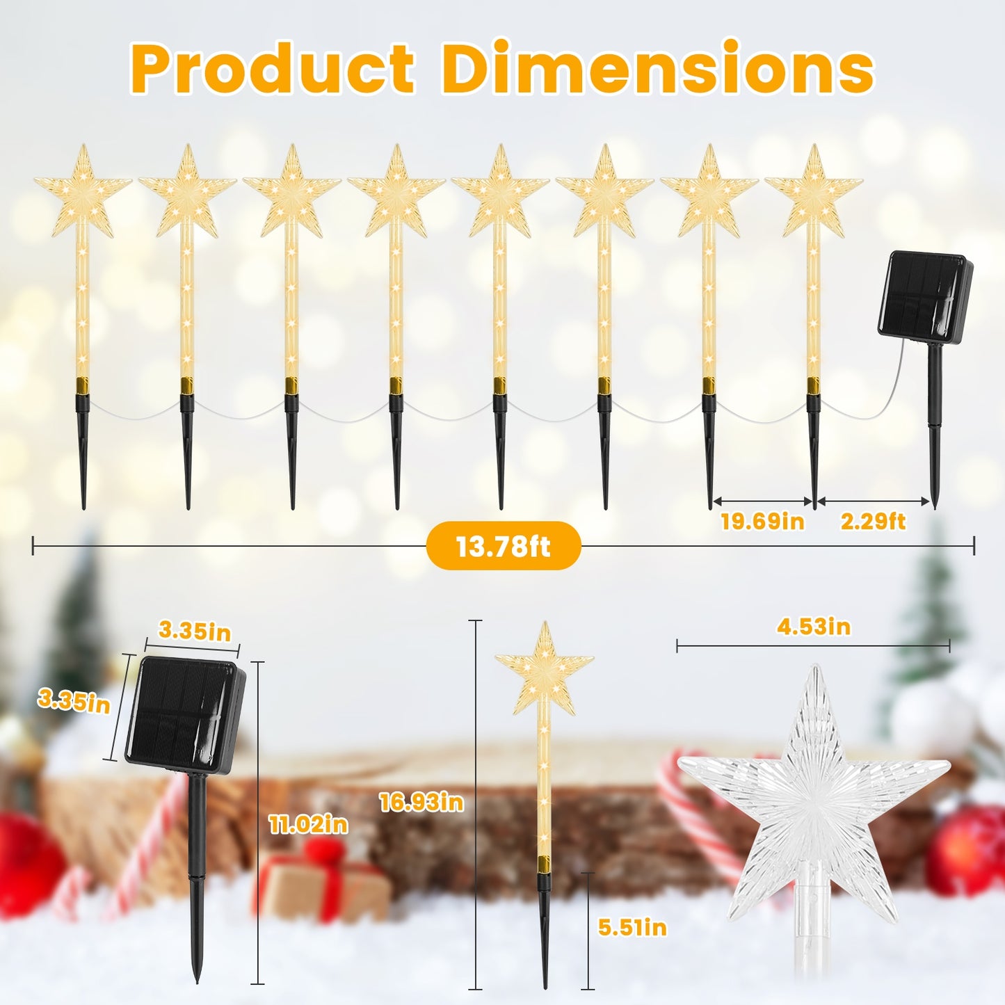 Solar Christmas Star Stake Lights 8-Pack with 8 Lighting Modes