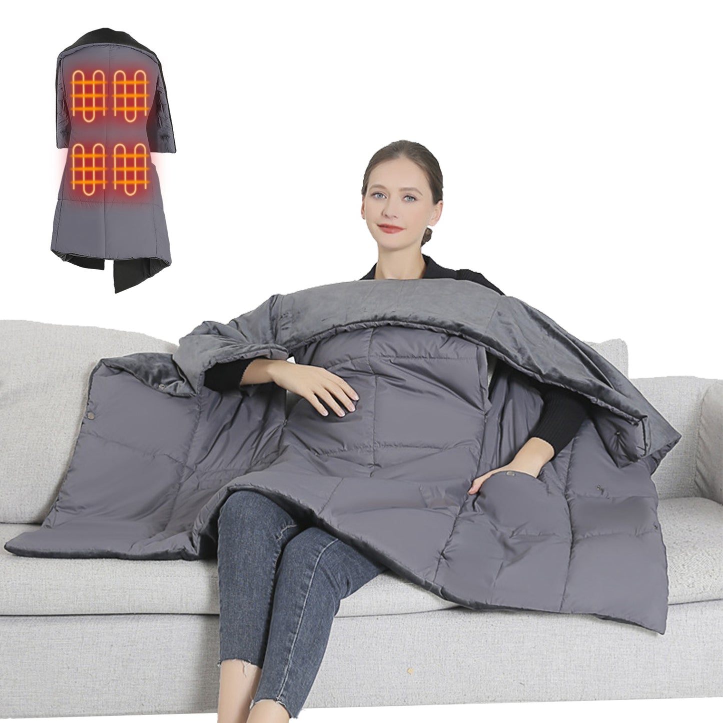 USB Heated Blanket Shawl with 6 Zones & 3 Heat Settings
