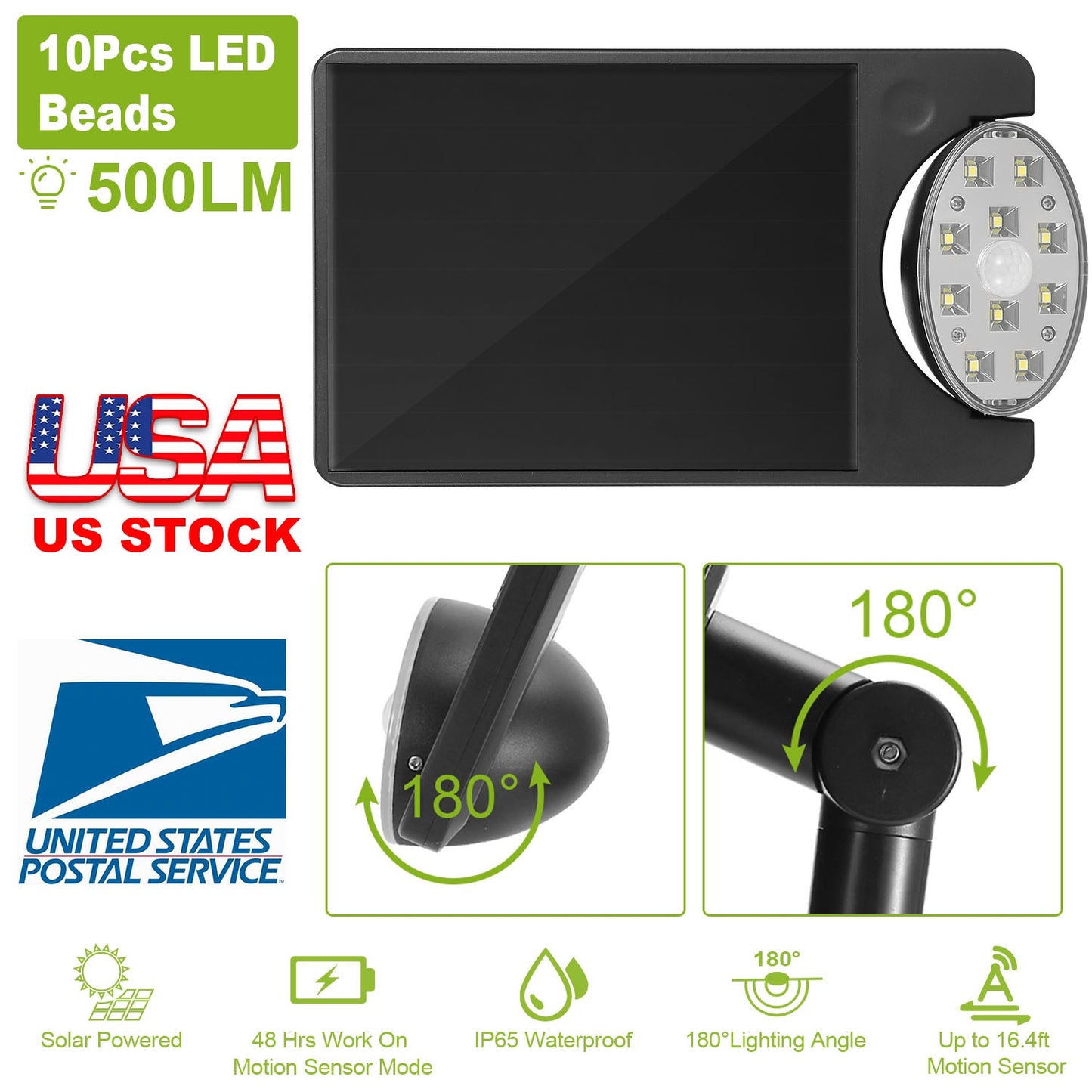 Solar Motion Sensor Spotlight with 10 LEDs for Outdoor Use