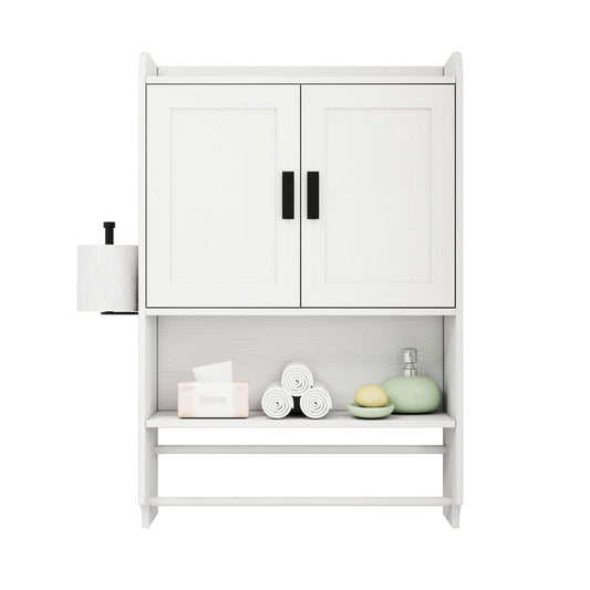 Wall Mounted Bathroom Cabinet with Towel Bar & Toilet Paper Holder