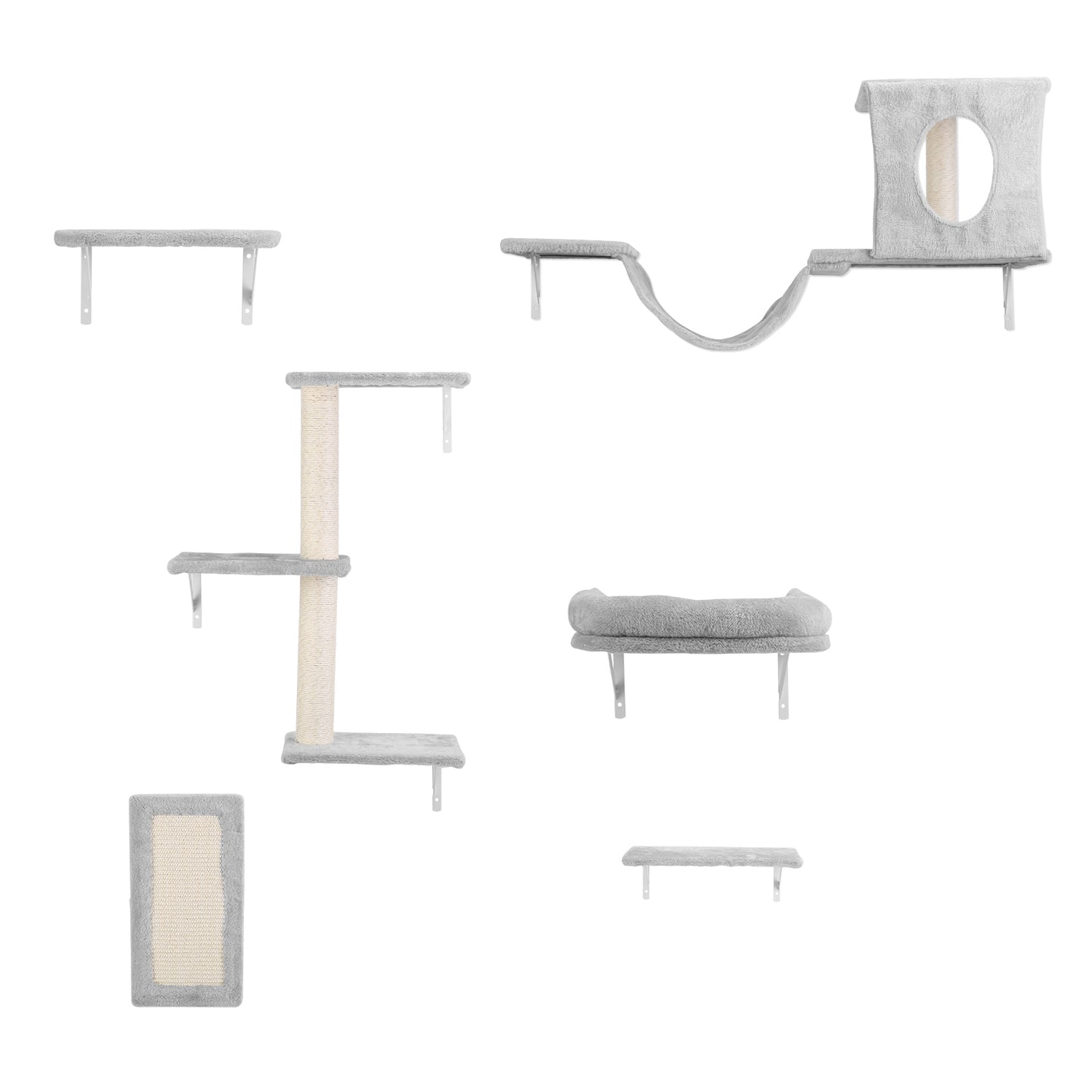 Cat Wall Shelves 6-Piece Climbing Set with Houses & Scratching Post