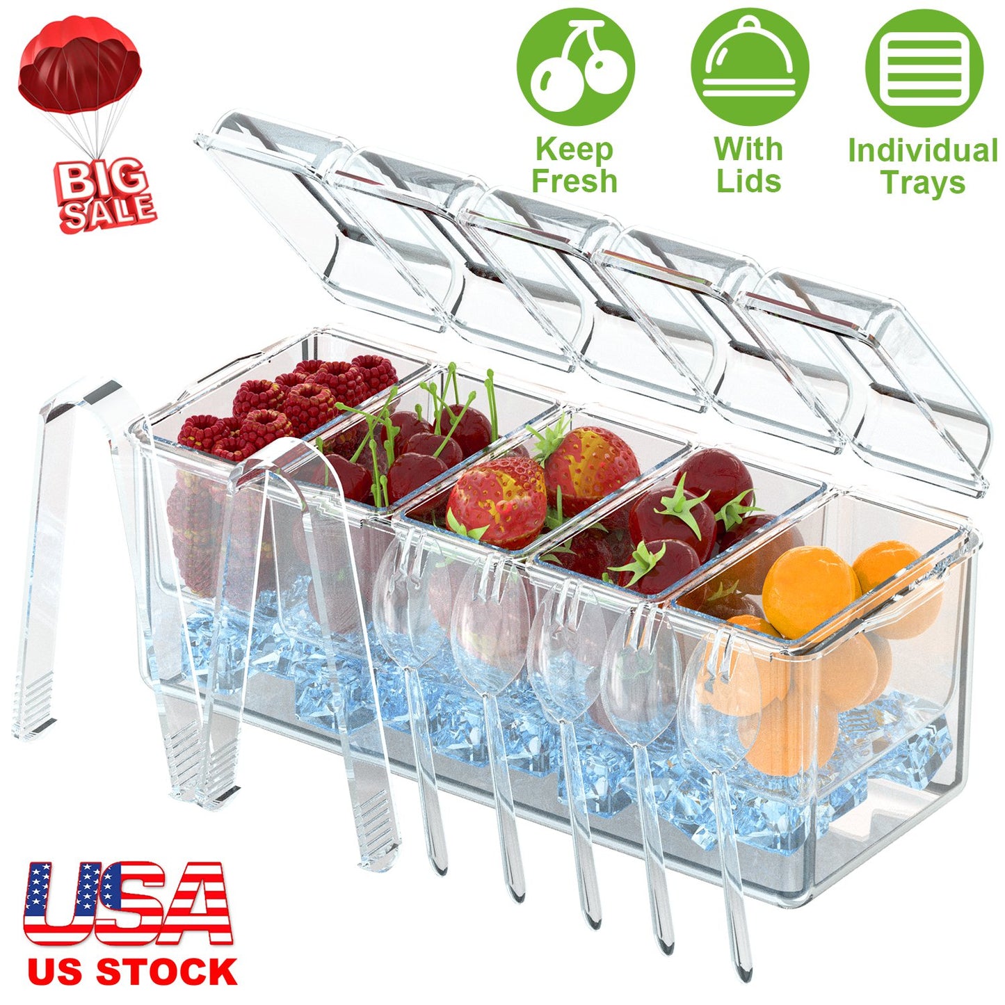 Ice Chilled Condiment Caddy with 5 Containers & Lids