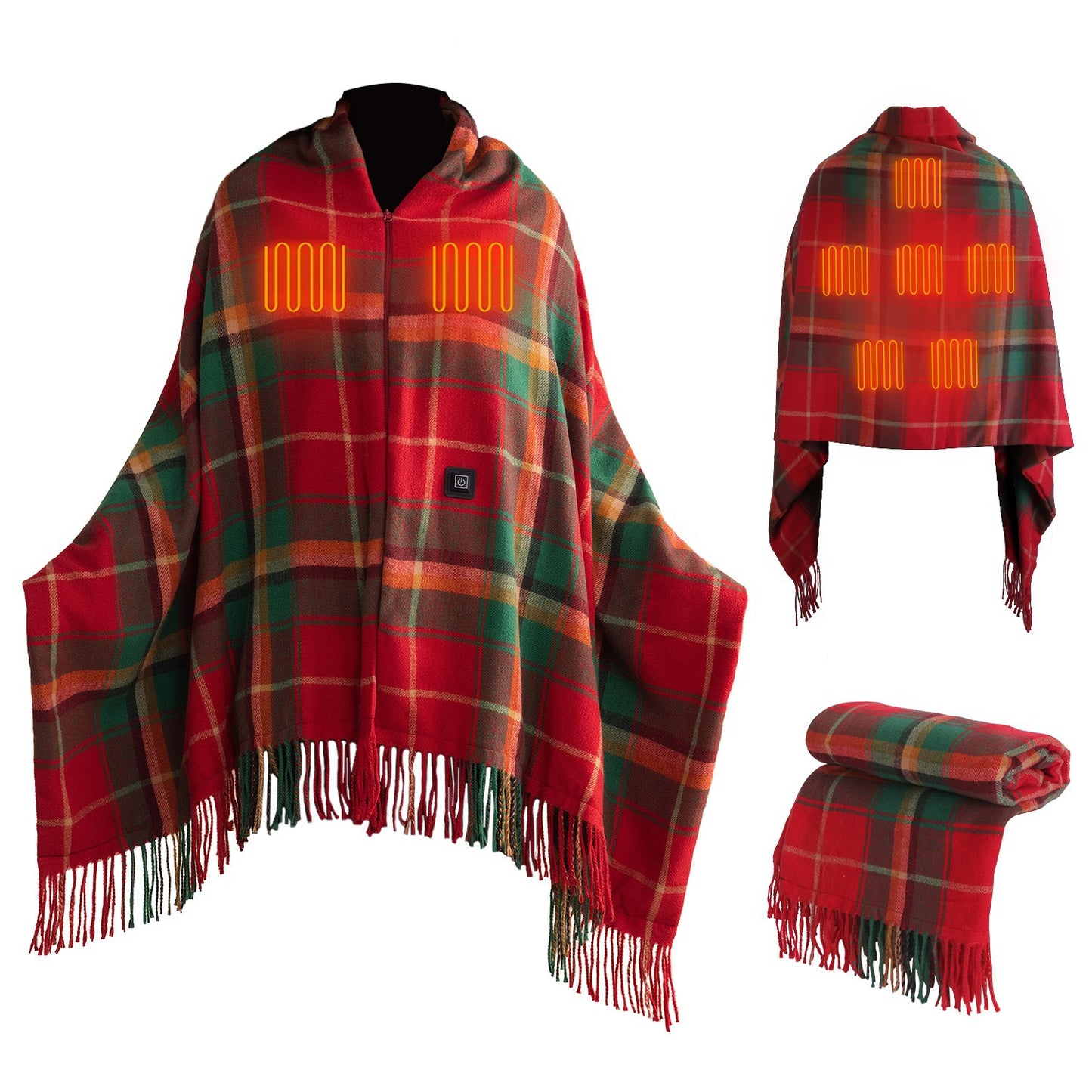 USB Heated Shawl with 3 Heat Levels and Zipper
