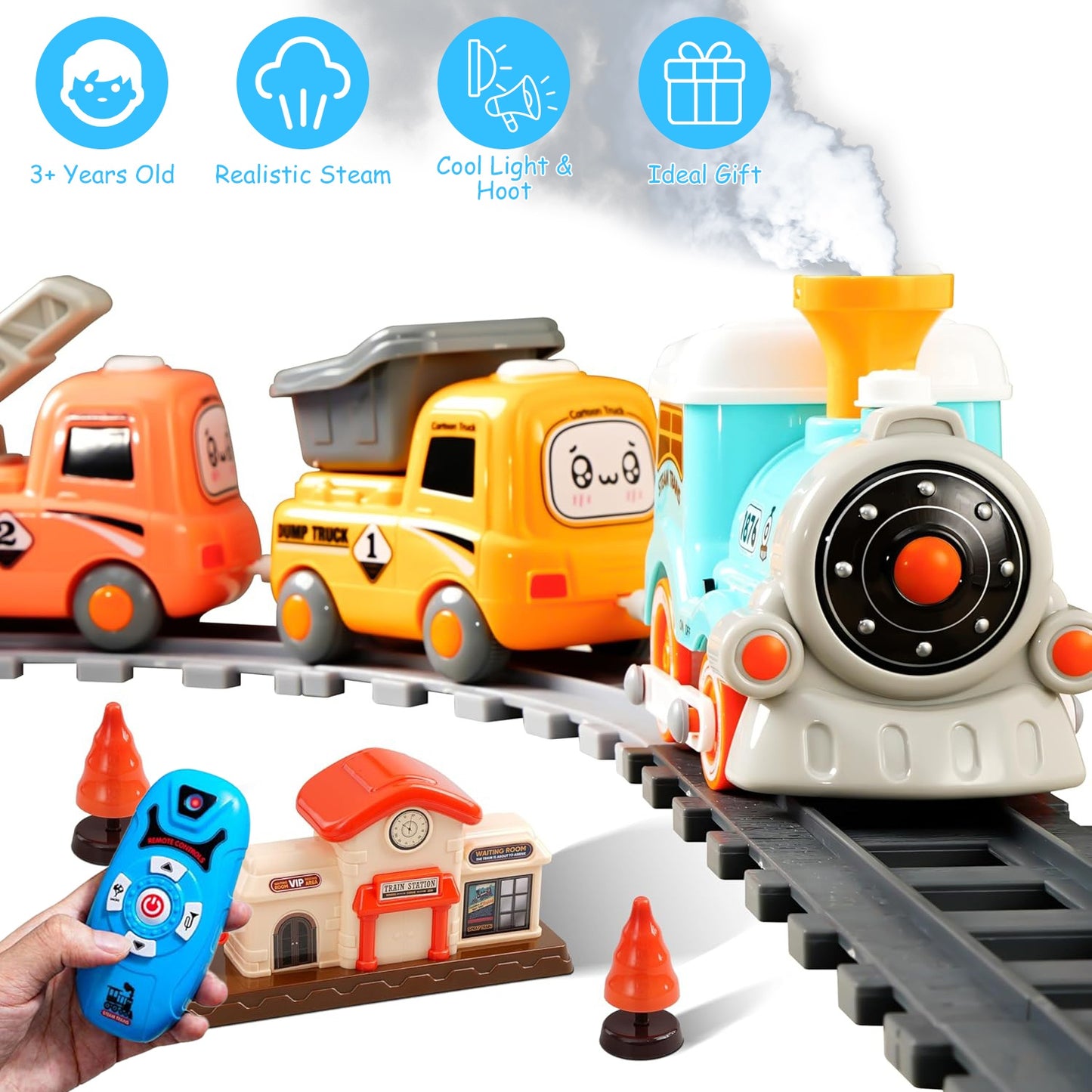 Electric Train Set with Remote Control, Smoke & Light Effects