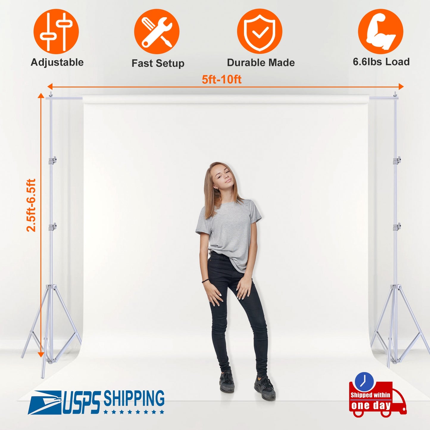 Backdrop Stand 6.5x10ft Adjustable Photography Support System