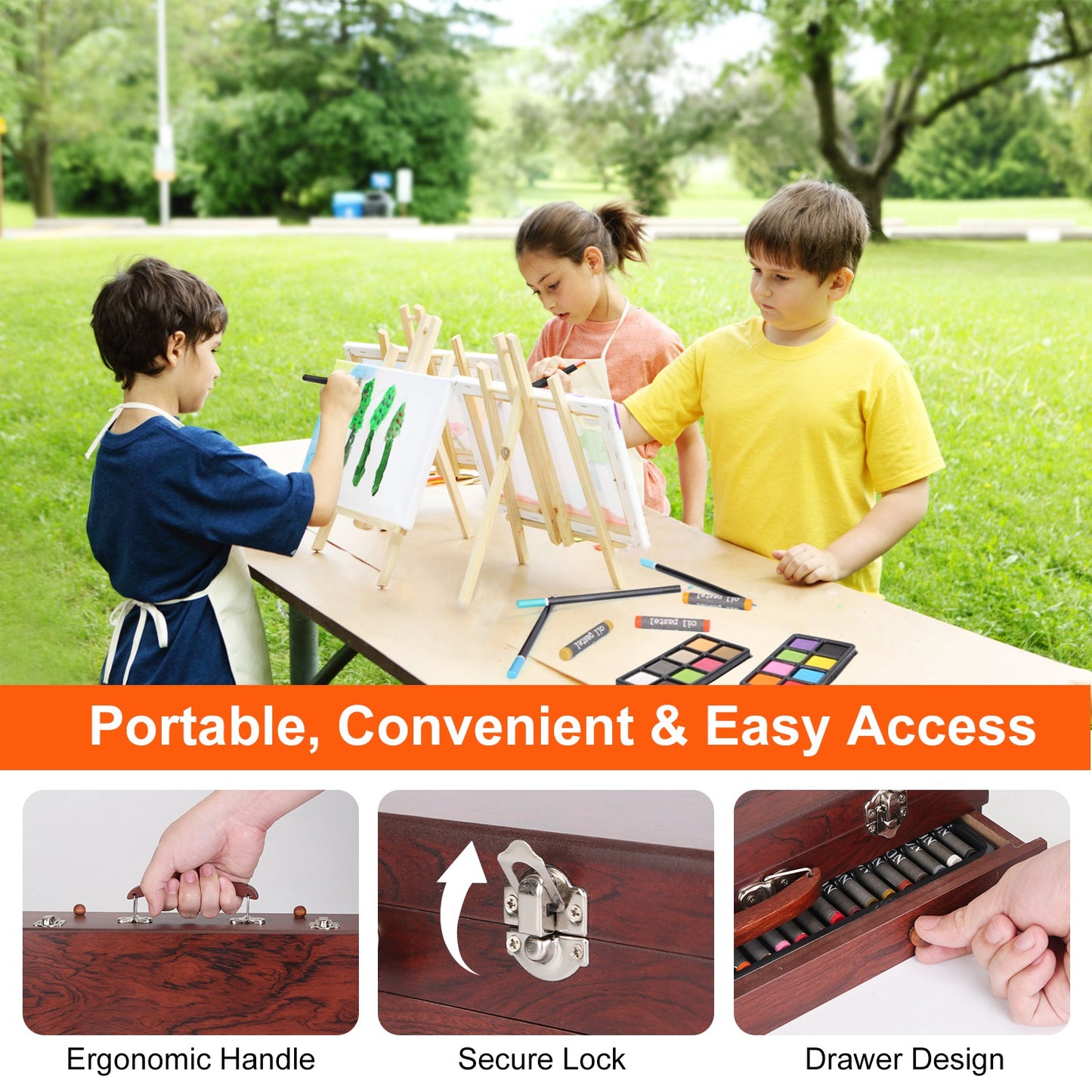 140-Piece Art Supply Set in Wooden Box with Pencils & Paints