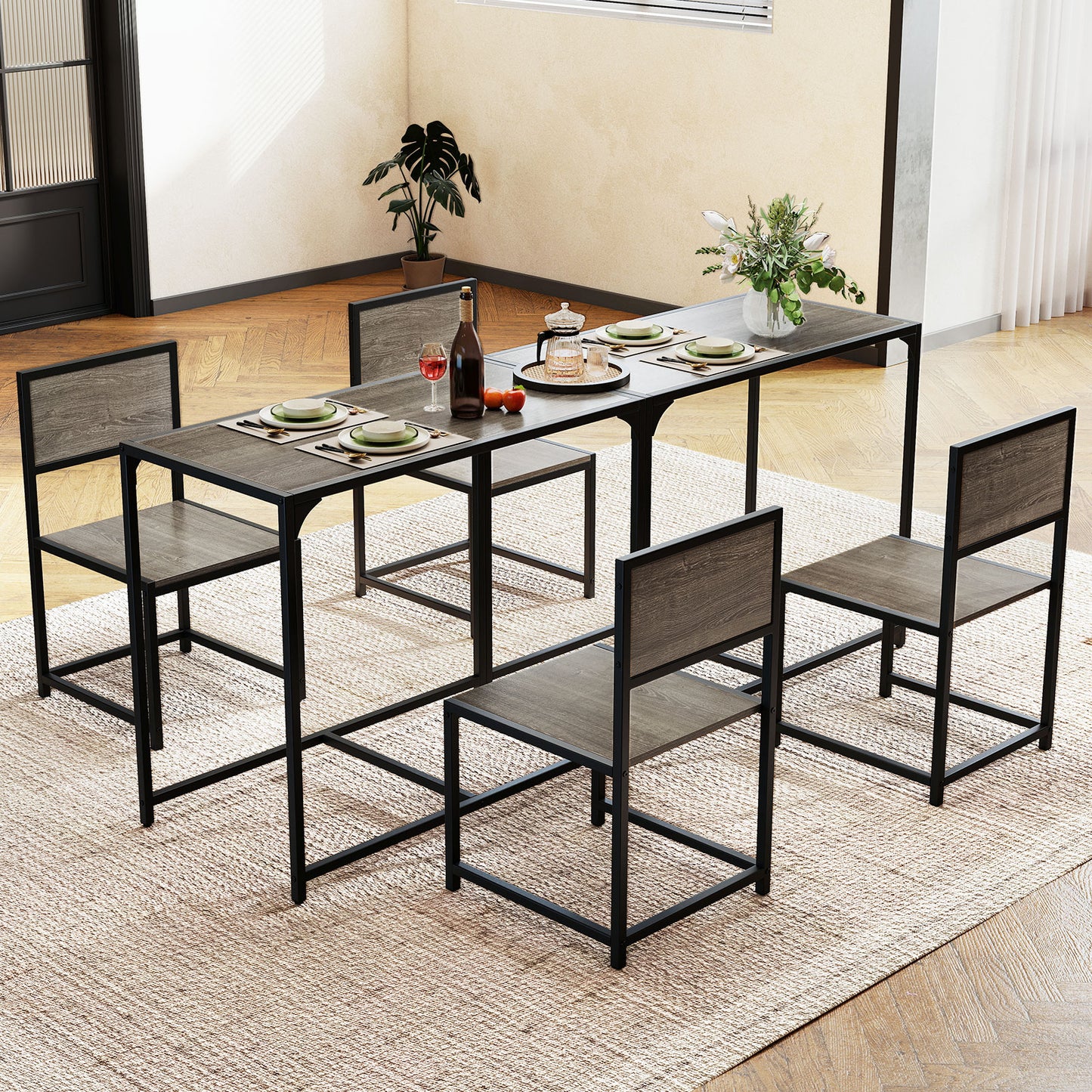 3-Piece Compact Dining Set with Metal Frame for Small Spaces
