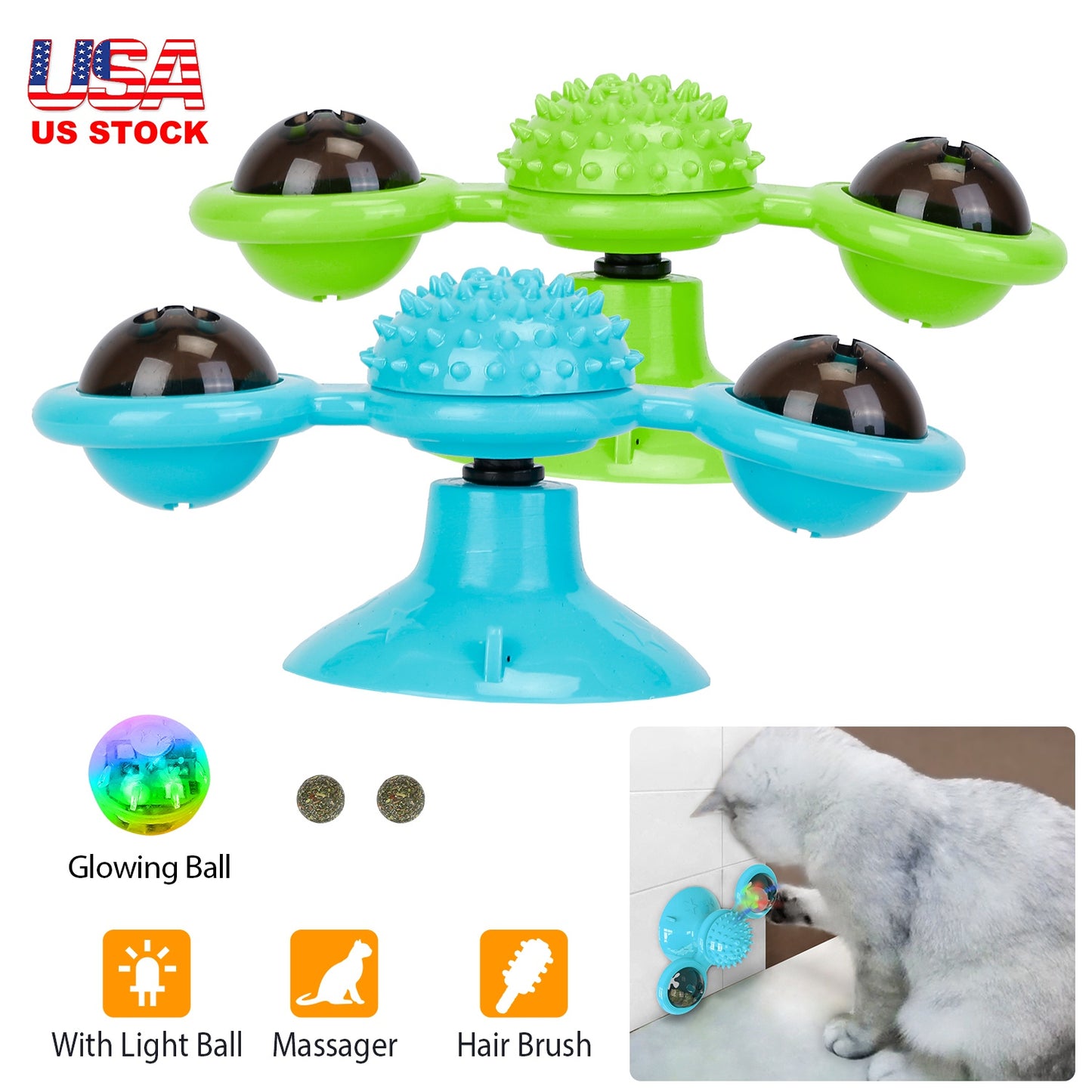 Windmill Cat Toy with Catnip Ball and LED Light