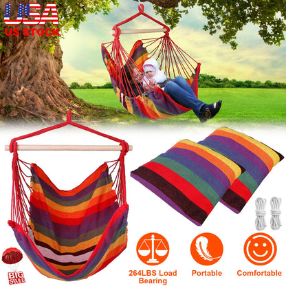 Hanging Hammock Chair with Pillows – 265 lbs Capacity