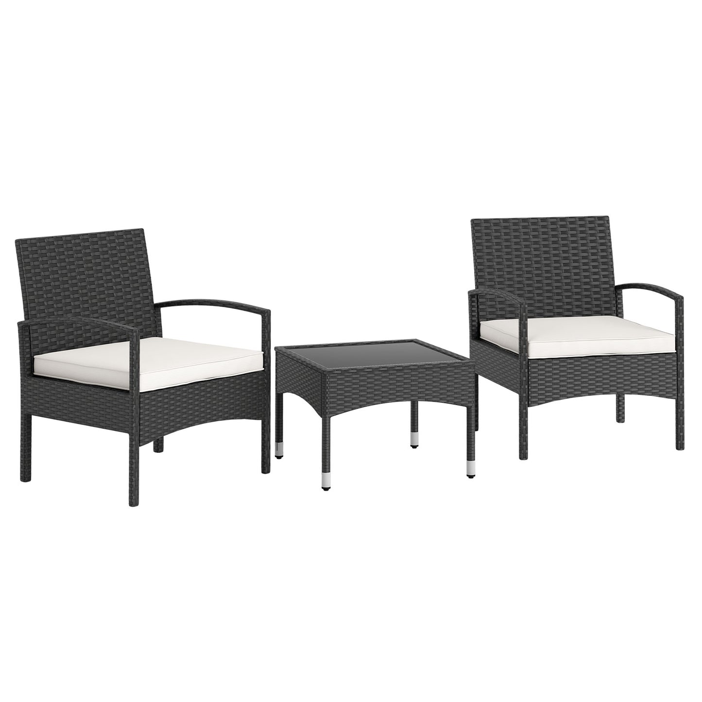 3-Piece Patio Conversation Set with Rattan Bistro Chairs & Table