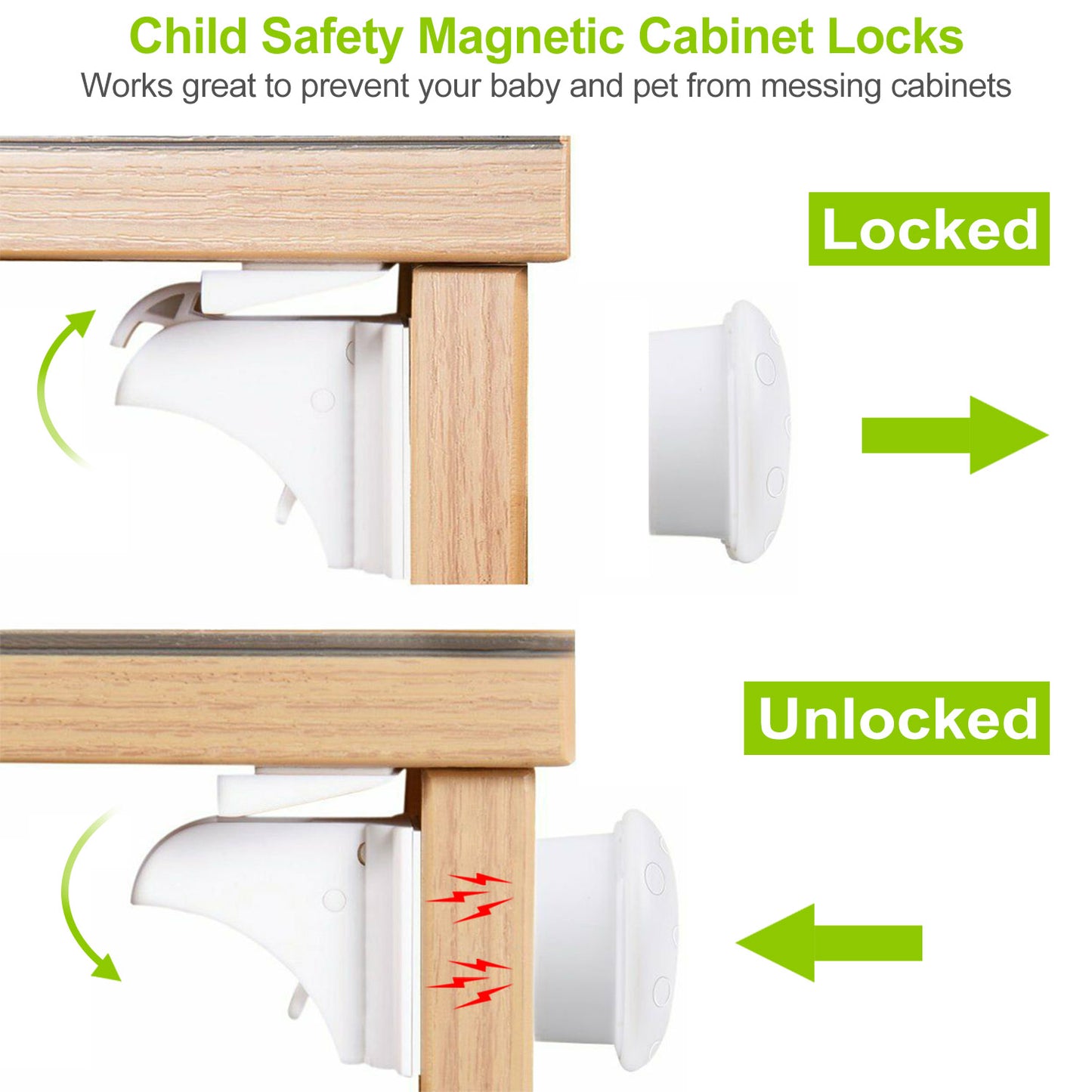 Magnetic Cabinet Locks 4-Pack with Adhesive Installation