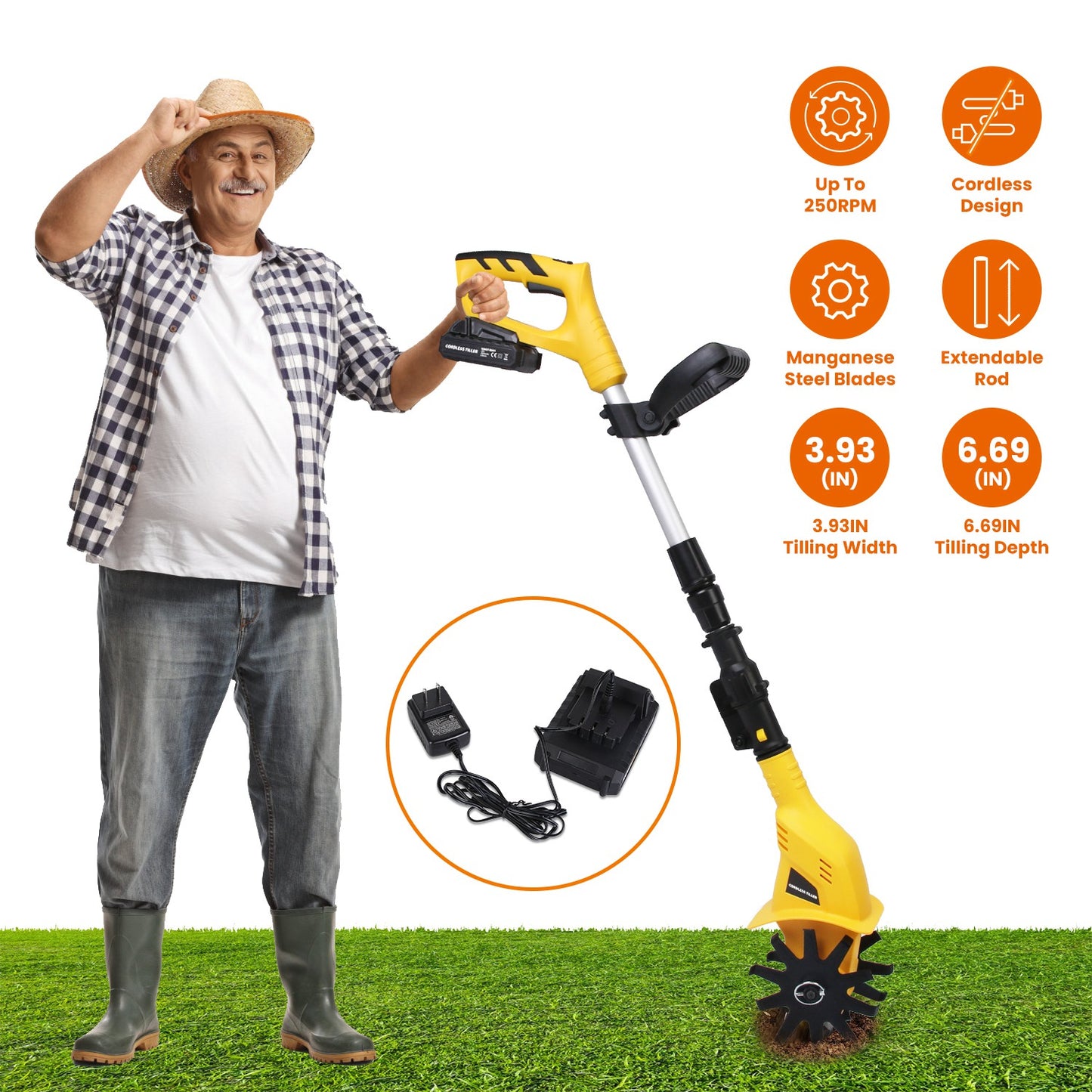 Cordless Electric Garden Tiller 20V Battery Powered Cultivator