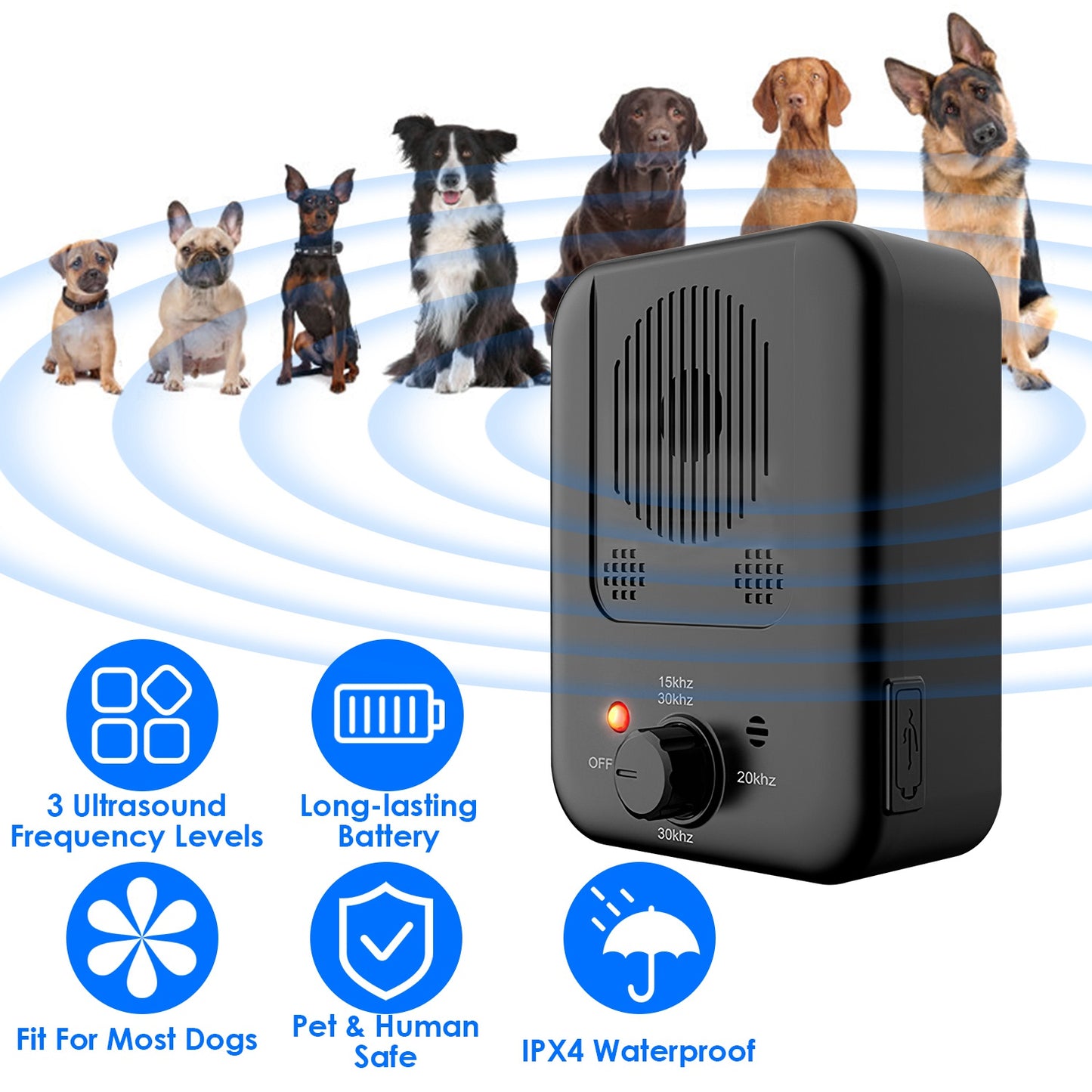 Ultrasonic Dog Bark Control Device with 3 Frequency Levels