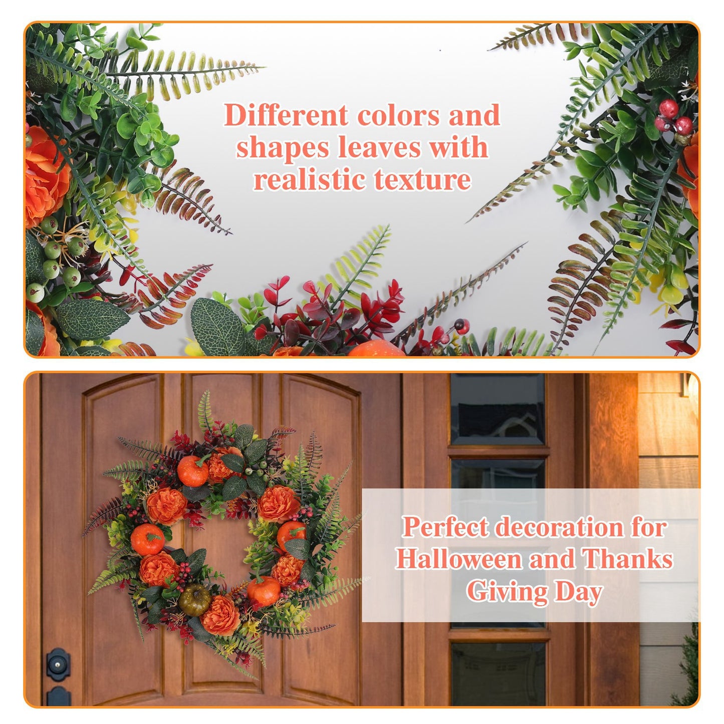 Autumn Wreath with Pumpkin and Mixed Leaves 17.71 Inch