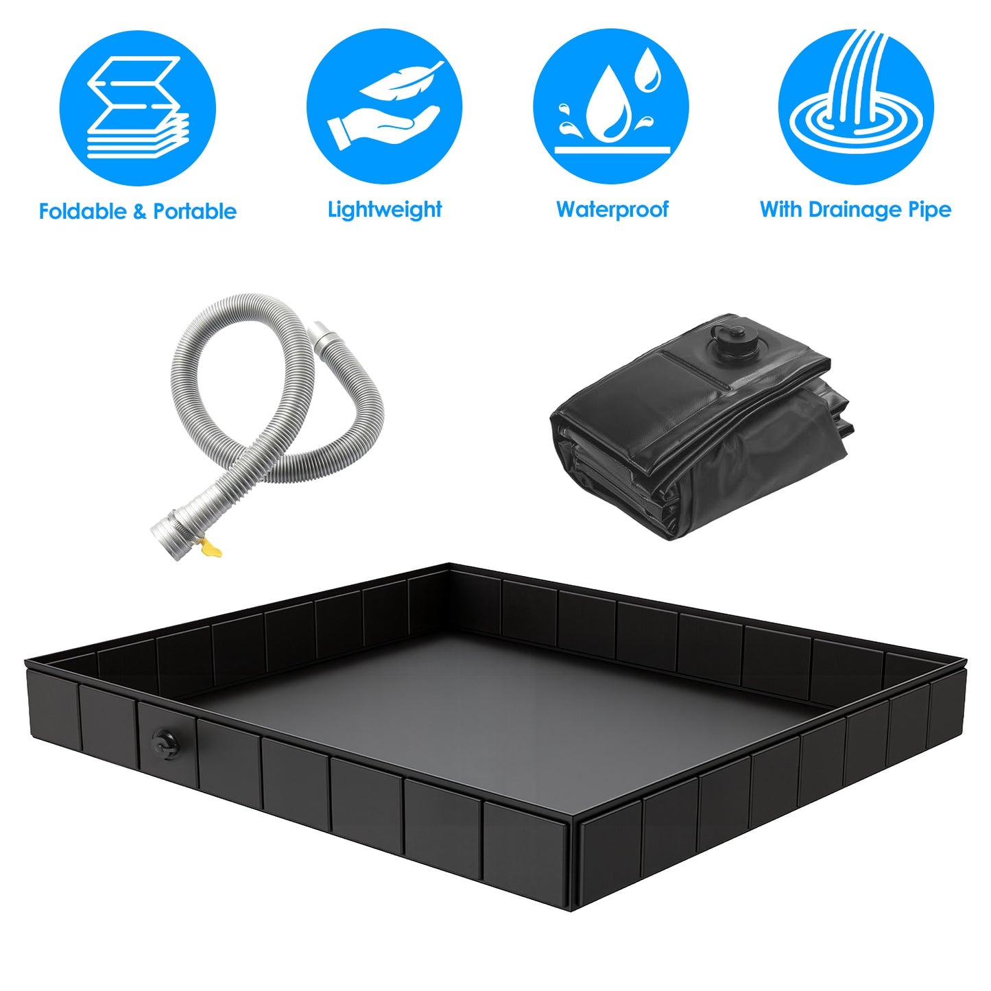 Portable Shower Pan 41x41in Foldable Camping Basin with Drain